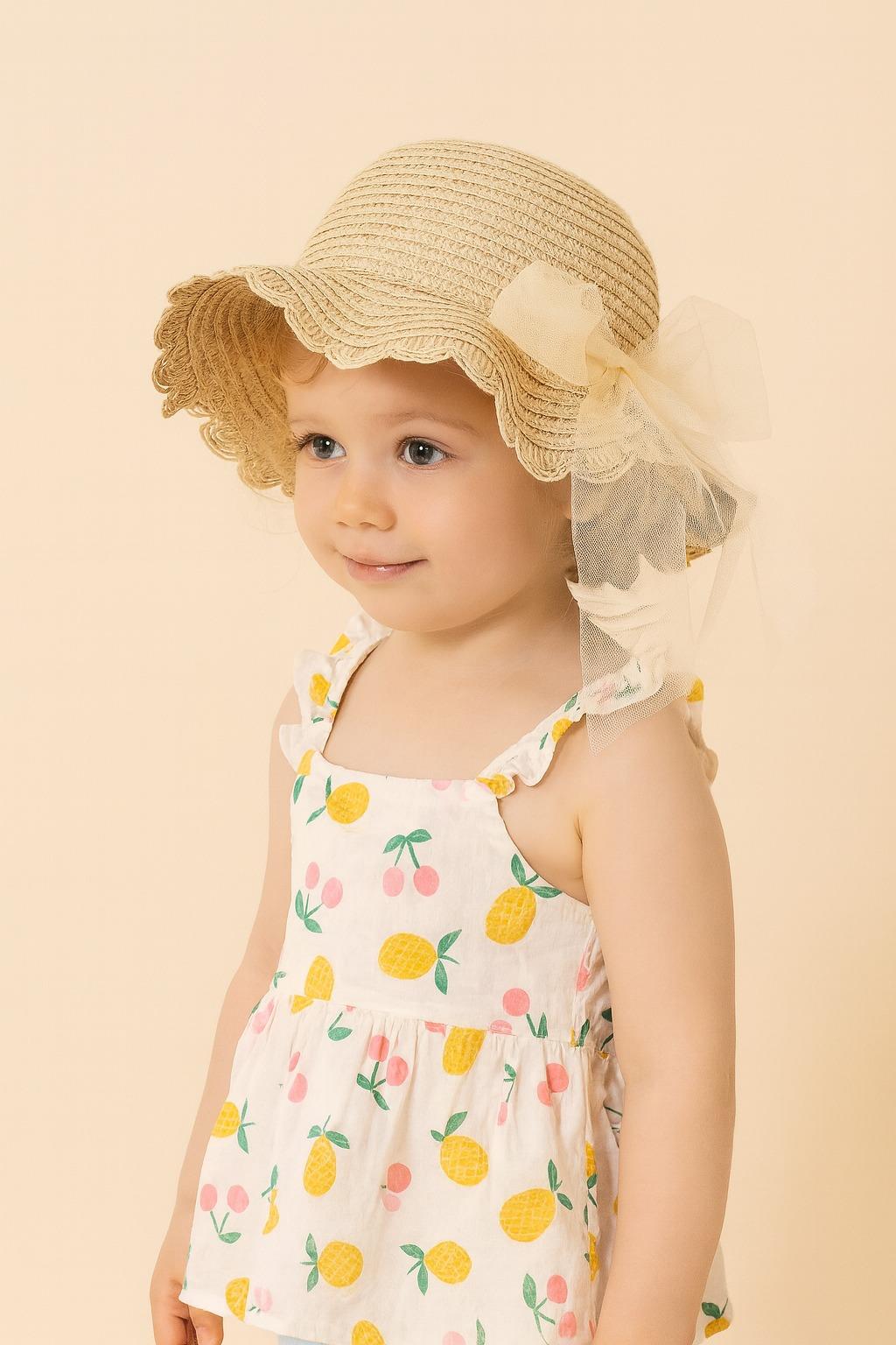 12505B5001 FİYONK AKSESUARLI BEBEK HASIR ŞAPKA Bej