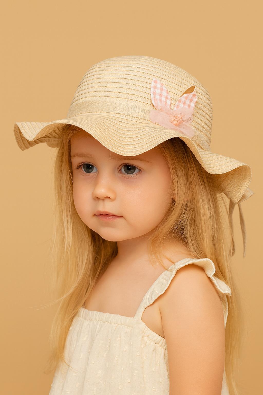 12505K5001 FİYONKLU ÇOCUK HASIR ŞAPKA KREM