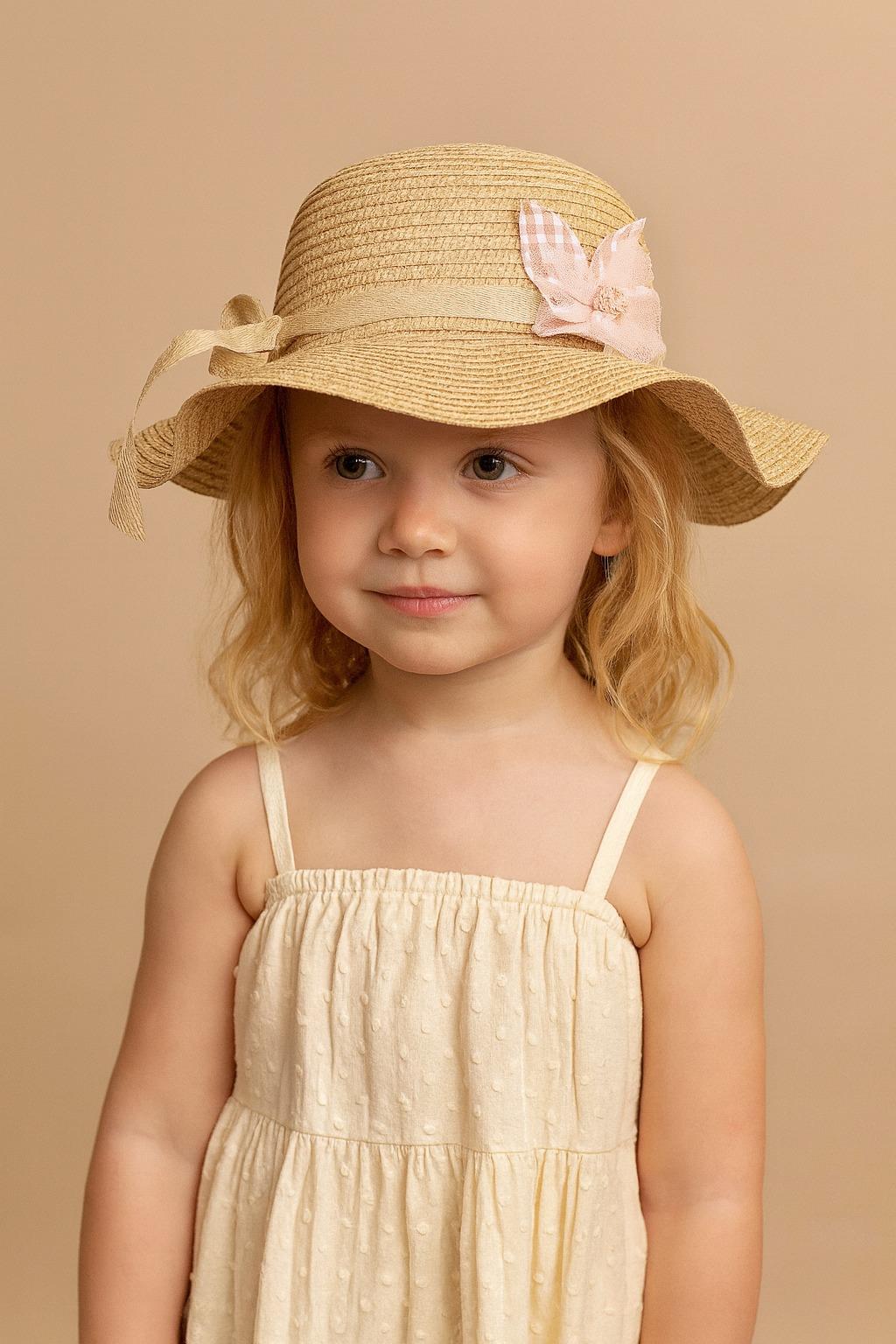 12505K5001 FİYONKLU ÇOCUK HASIR ŞAPKA Bej