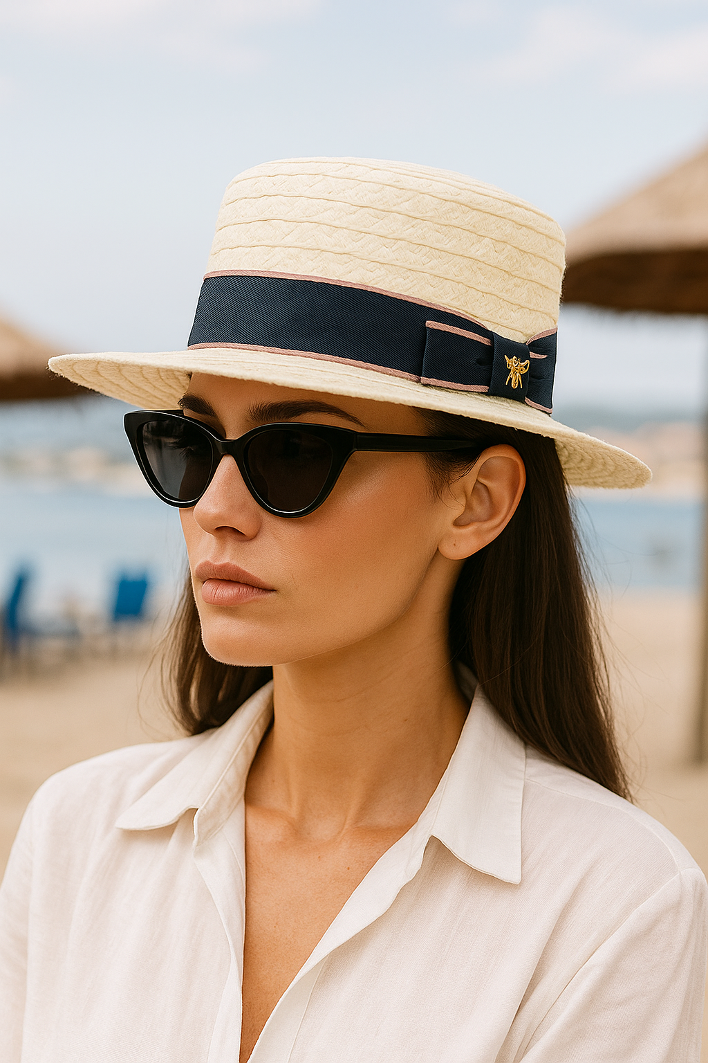 12505W5001 KURDELELİ KADIN HASIR ŞAPKA KREM