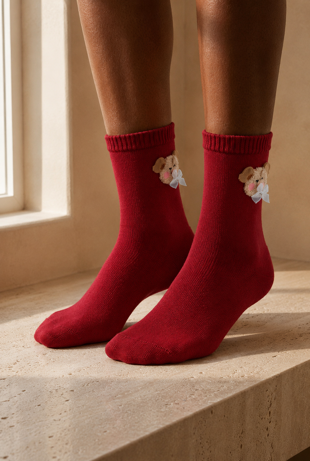 Teddy Women's Socks Socks Claret Red