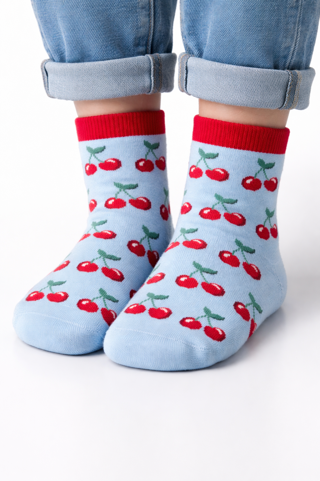 12601G2027 KİRAZ DESENLİ ÇOCUK SOKET ÇORAP MAVİ