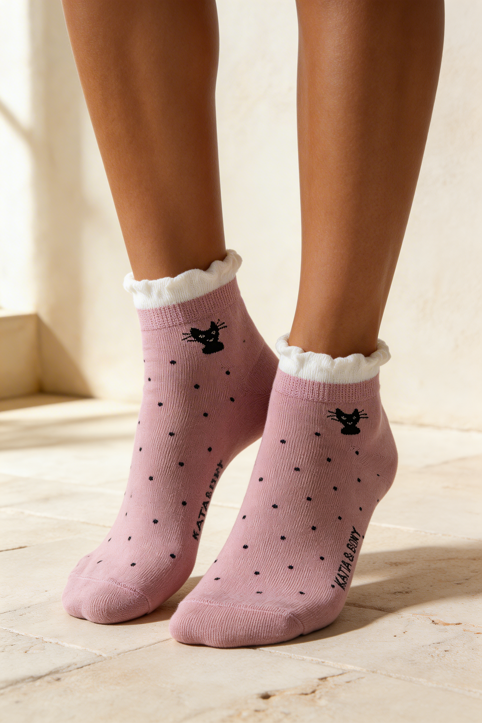 12601G3028 KEDİLİ KADIN STEP ÇORAP Pembe