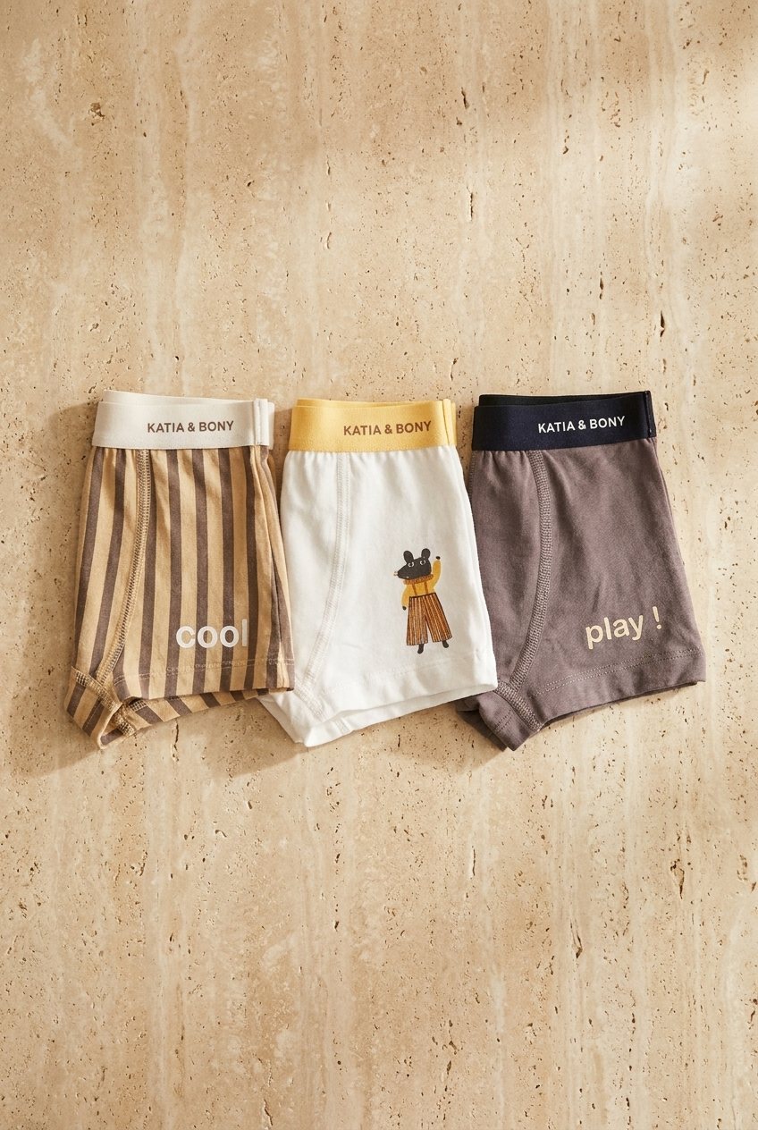 3Pck Mouse Patterned Boy's Boxer Wıth Box Brown
