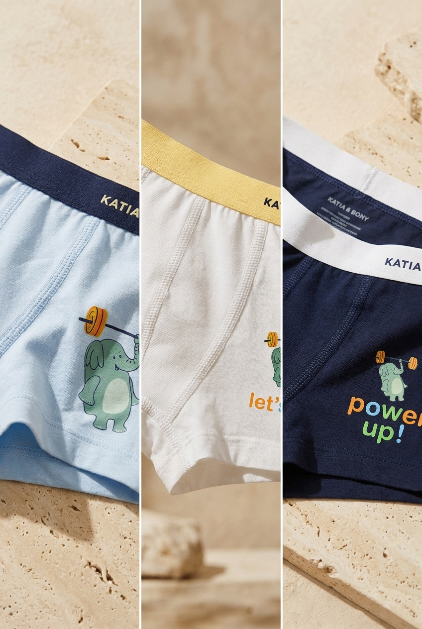 3Pck Elephant Patterned Boy's Boxer Wıth Box Navy Blue