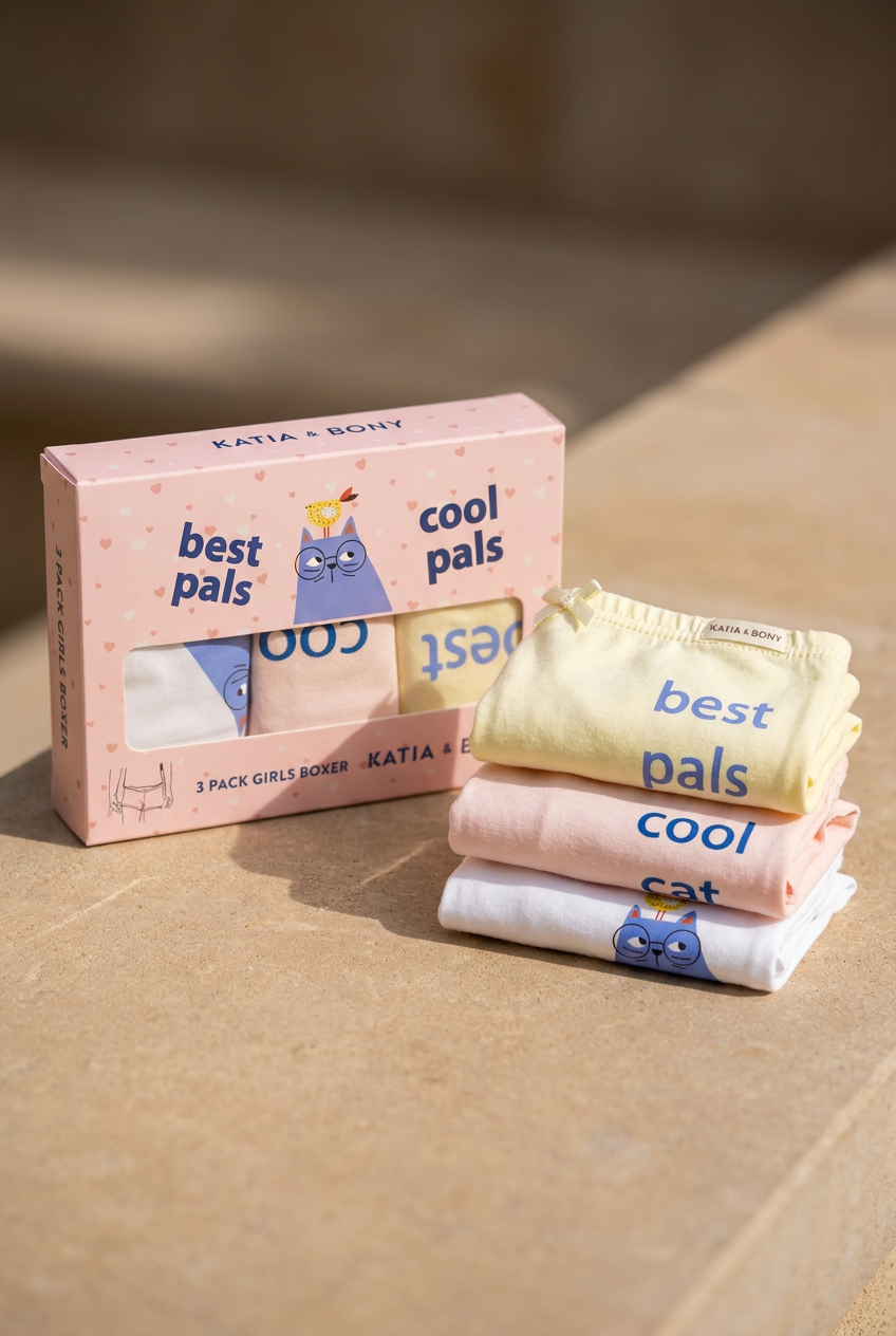 3Pck Gırl Boxer Wıth Cat Boxer Pink
