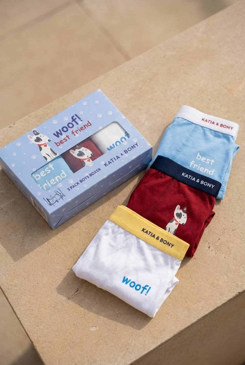 3Pck Dog Patterned Boy's Boxer Wıth Box Red