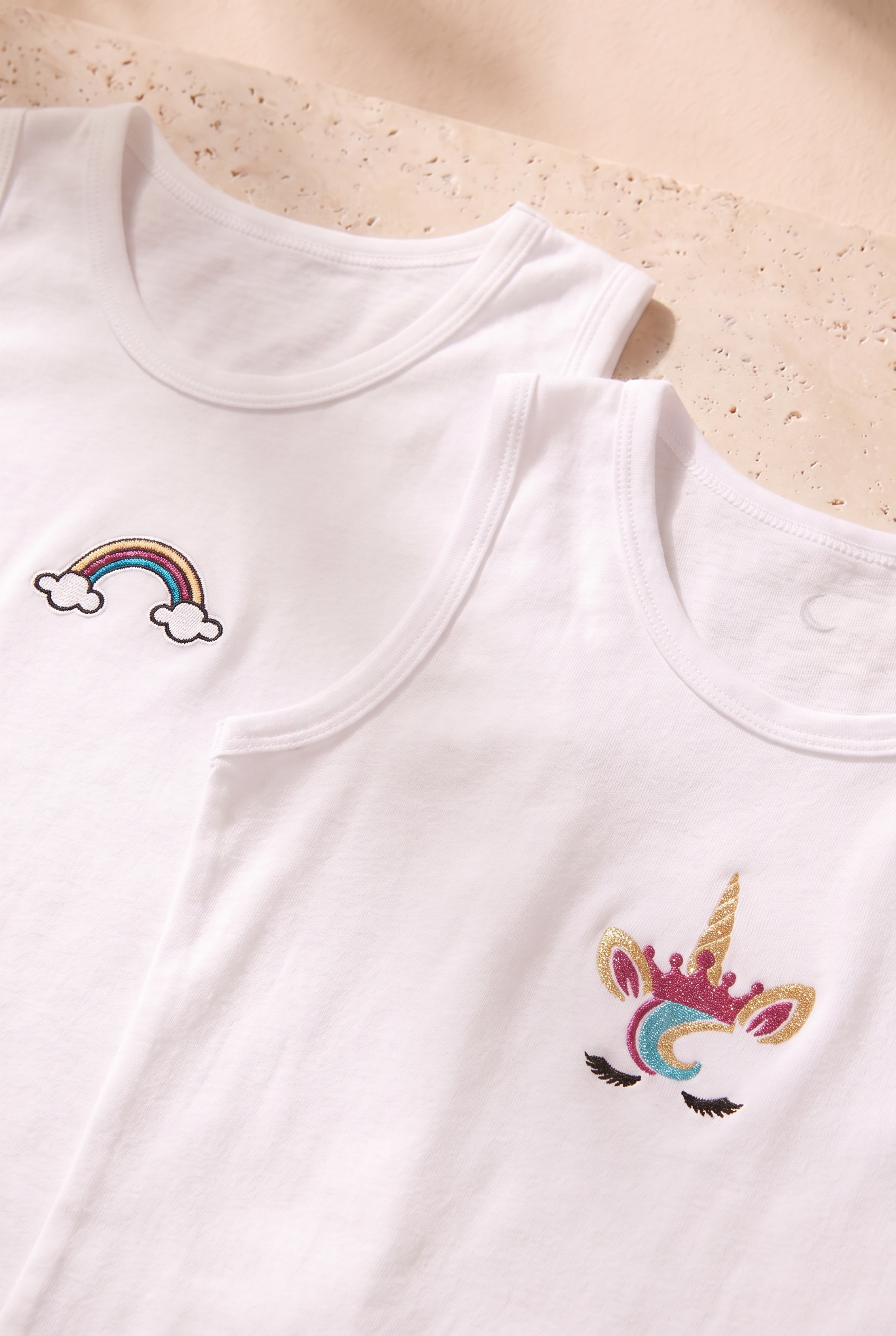 2 li Paket Rainbow Kız Çocuk Atlet Beyaz/Beyaz