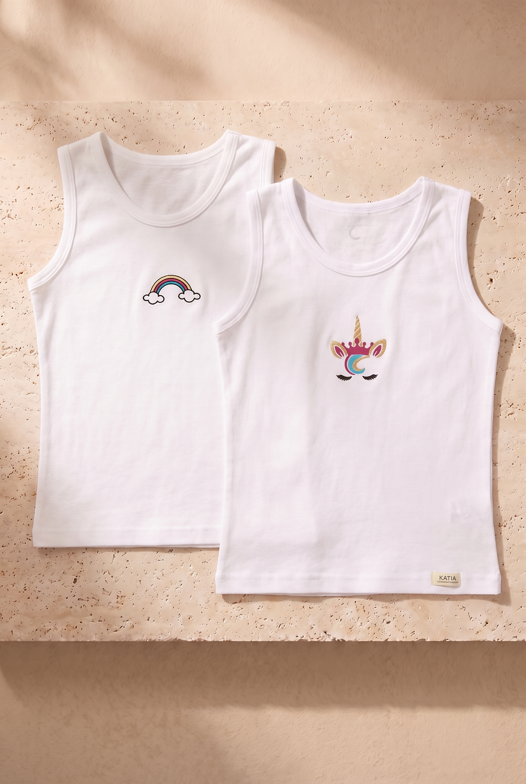 2 li Paket Rainbow Kız Çocuk Atlet Beyaz/Beyaz