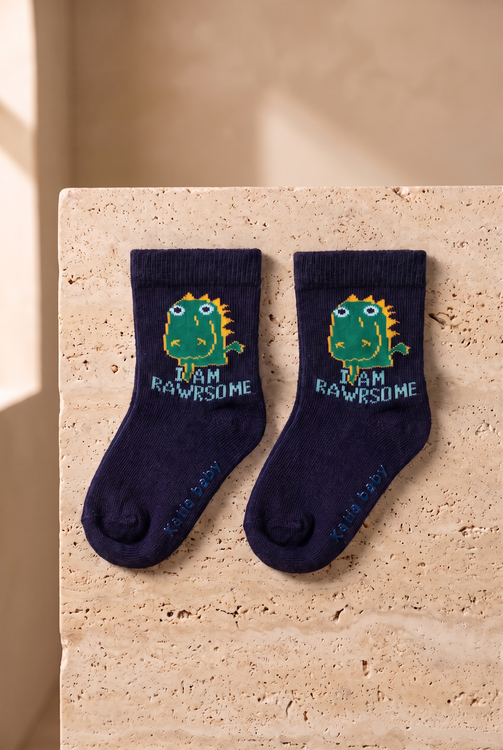 2 Pack Teal Tales Dinosaur Baby Socks Navy/White