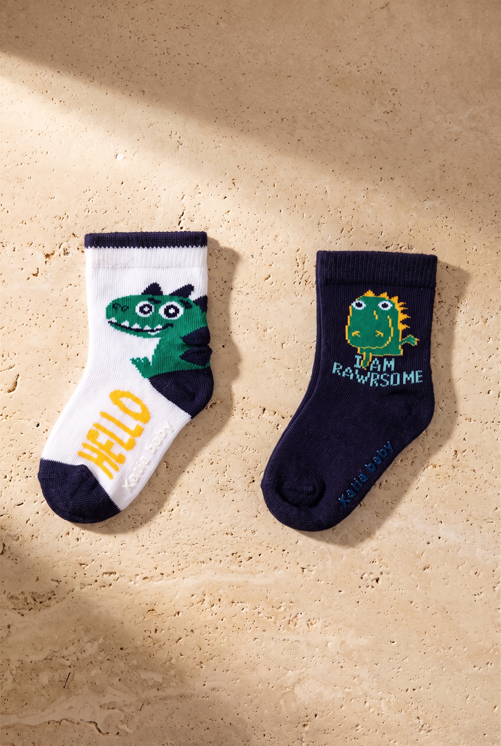 2 Pack Teal Tales Dinosaur Baby Socks Navy/White