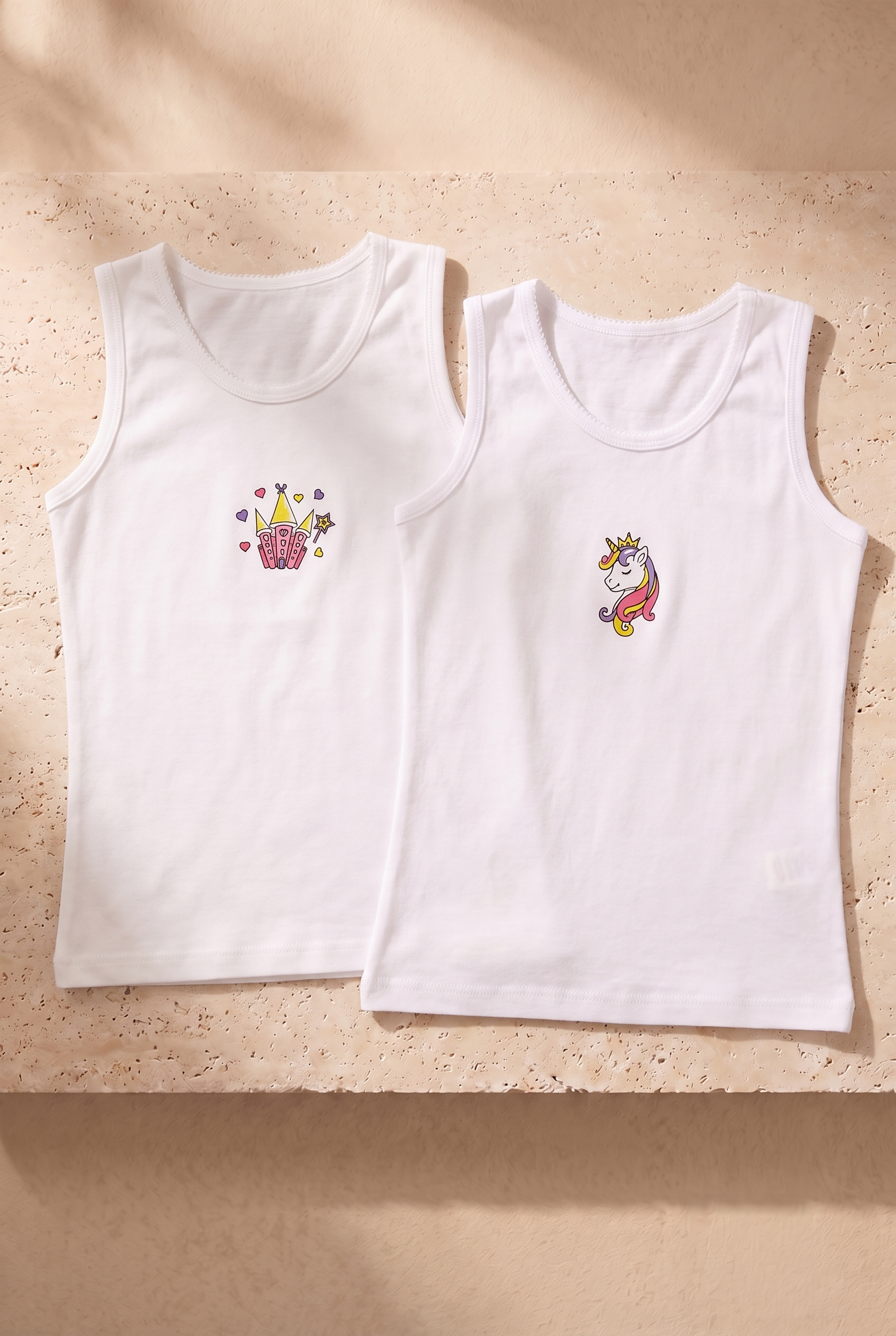 2 li Paket Unicorn Kız Çocuk Atlet Beyaz/Beyaz