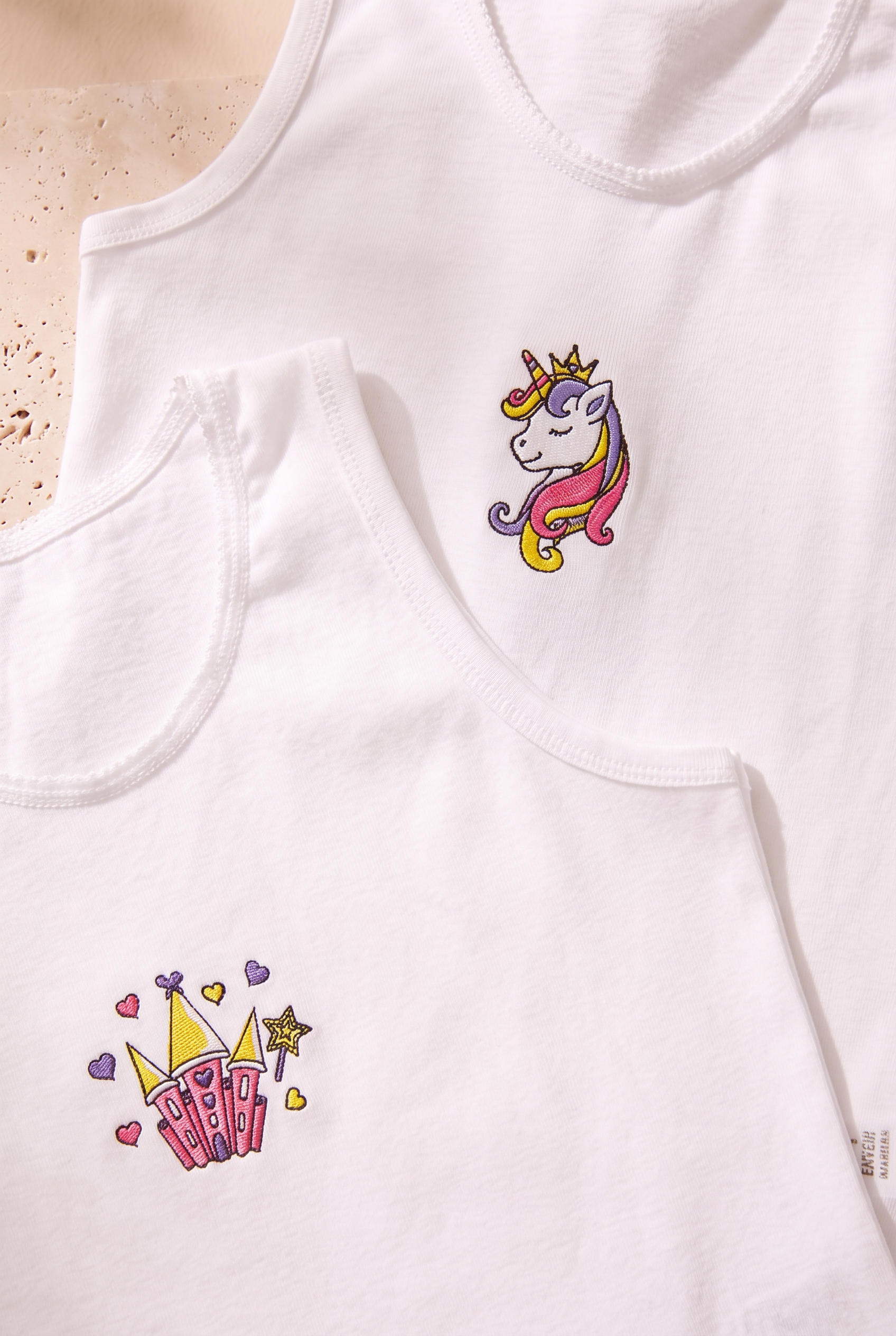 2 li Paket Unicorn Kız Çocuk Atlet Beyaz/Beyaz