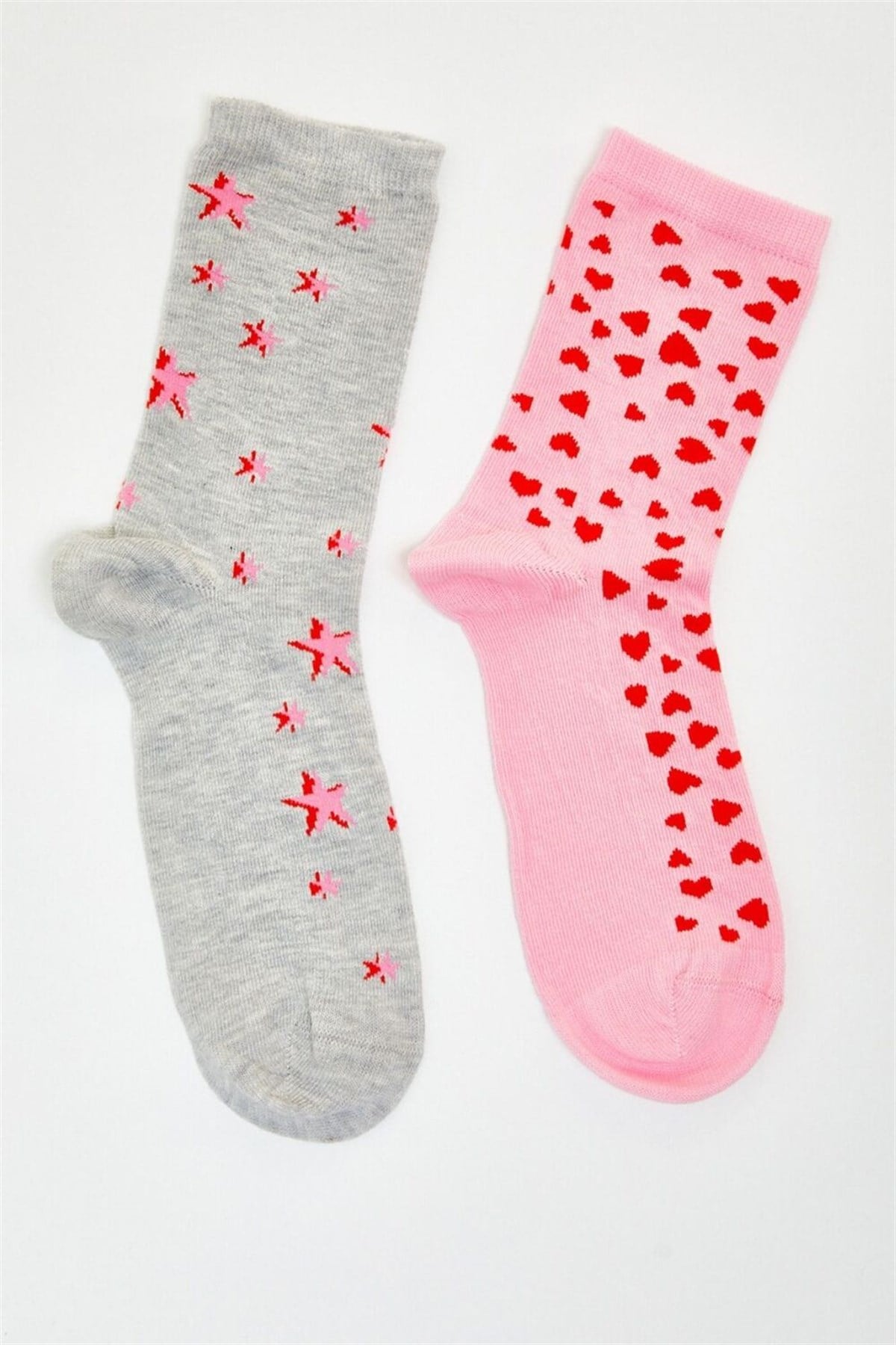 22101W7047 2PCK KADIN SOKET ÇORAP-Pembe/GREY