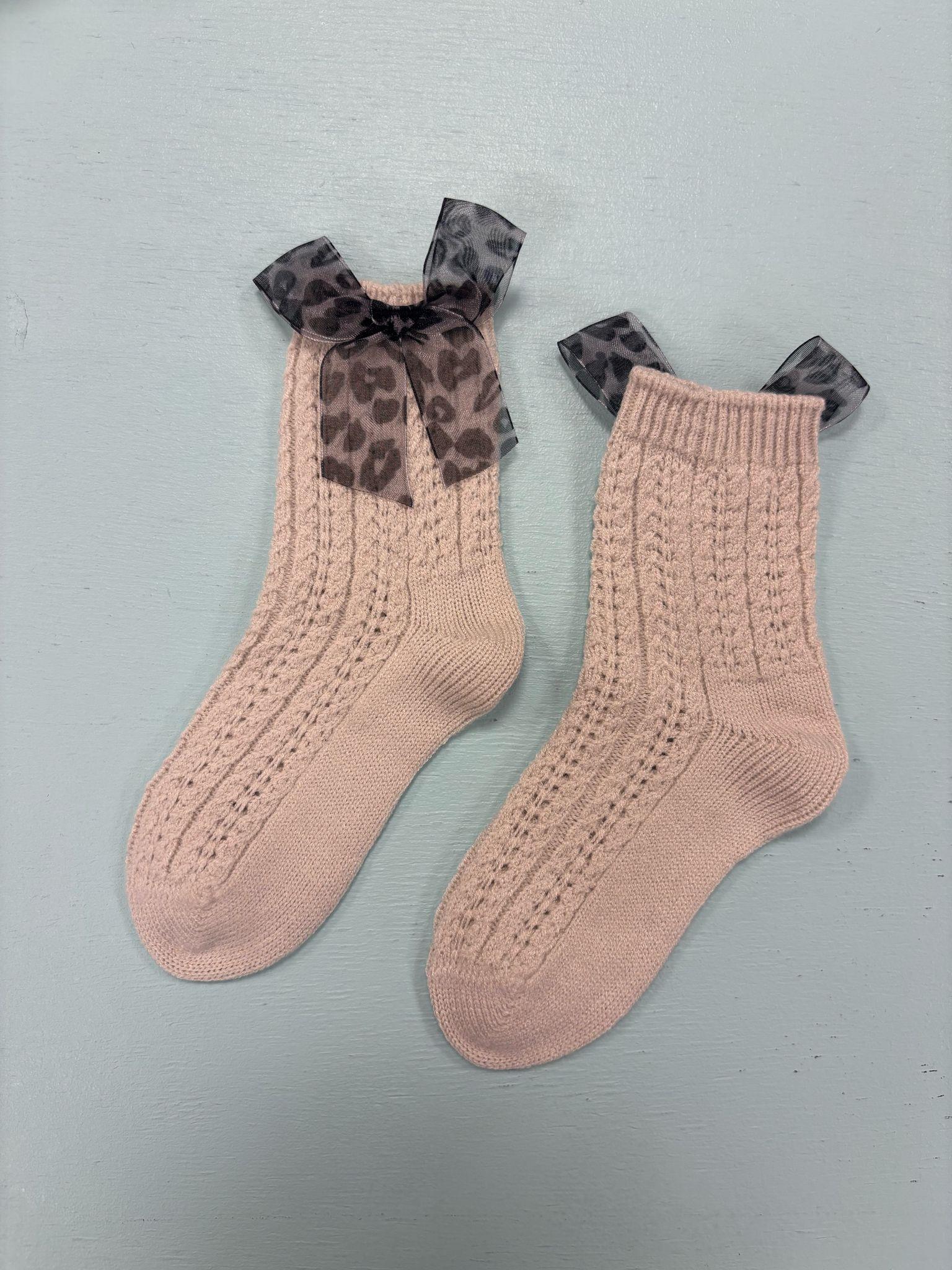 22401B1010 LEOPAR DESEN TÜL FİYONKLU BEBEK SOKET ÇORAP GRİ MELANJ