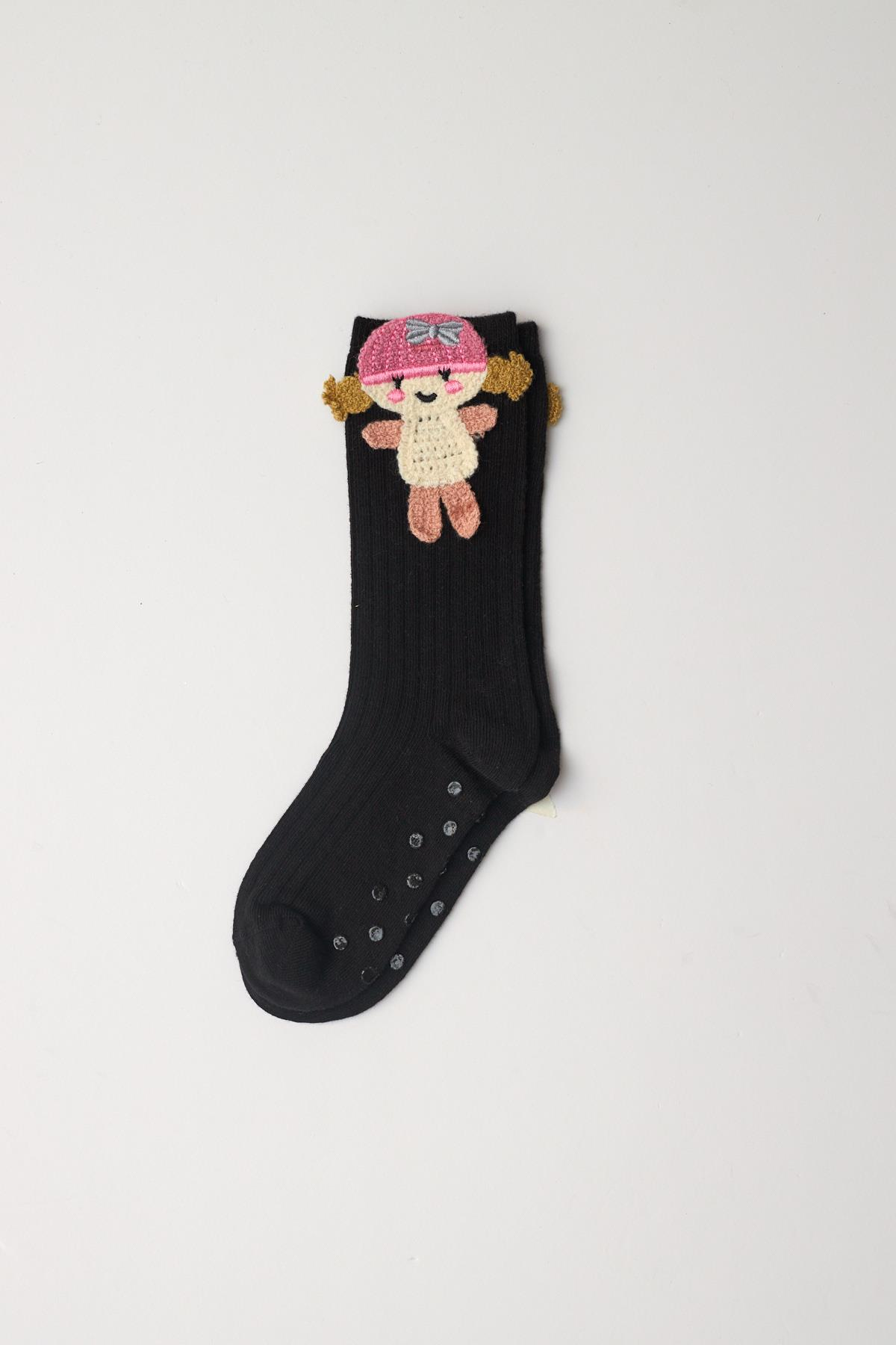 22401K2026 AYICIK AKSESUARLI DİZATLI KIZ ÇOCUK ÇORAP SİYAH