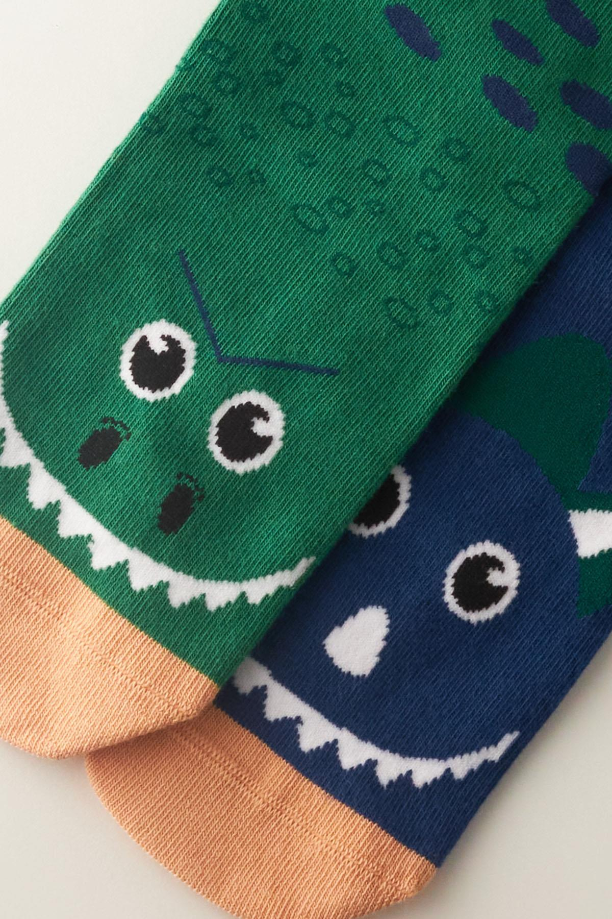 22401M4001 SEVİMLİ DİNAZOR DESENLİ SOKET ÇORAP NAVY-GREEN