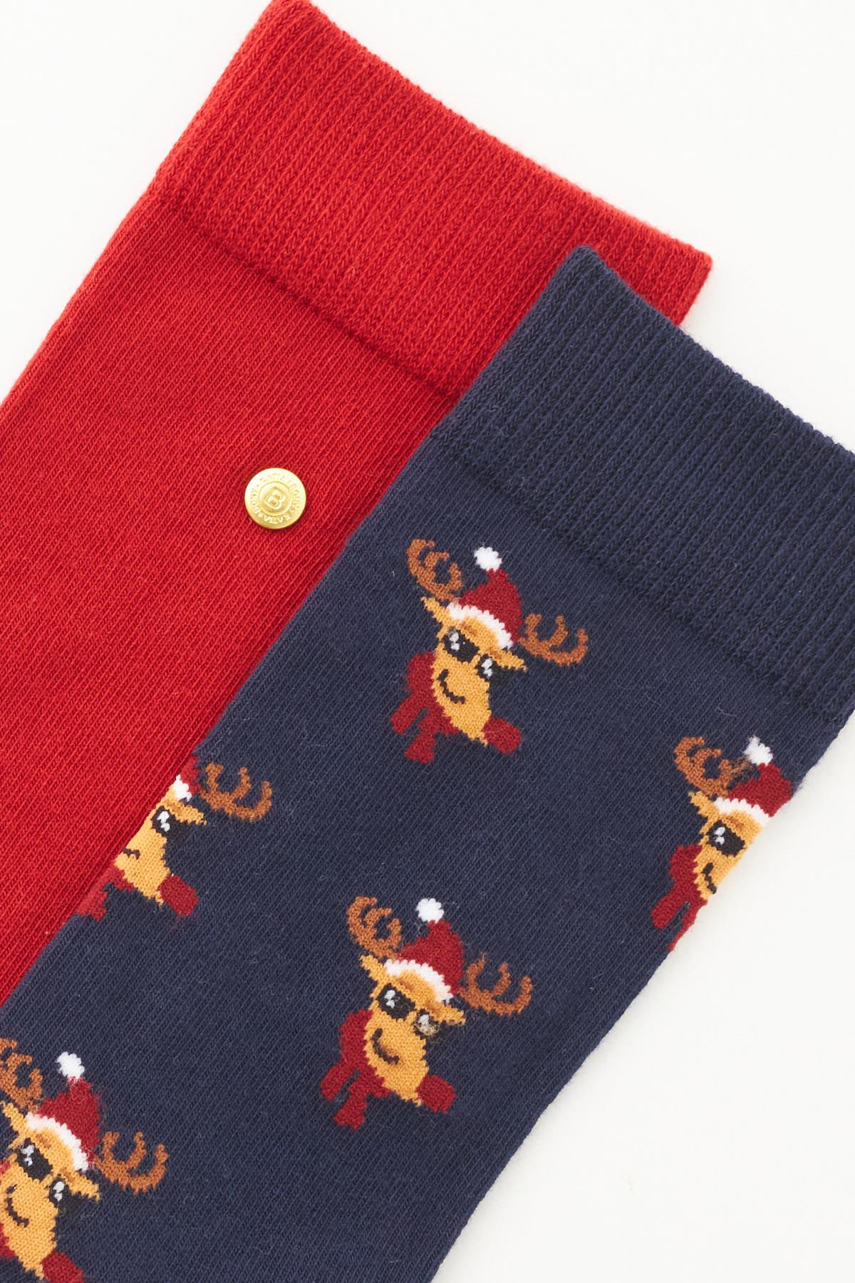 22401M4003 2 PCK GEYİK DESENLİ YILBAŞI SOKET ÇORAP LACİVERT-BORDO