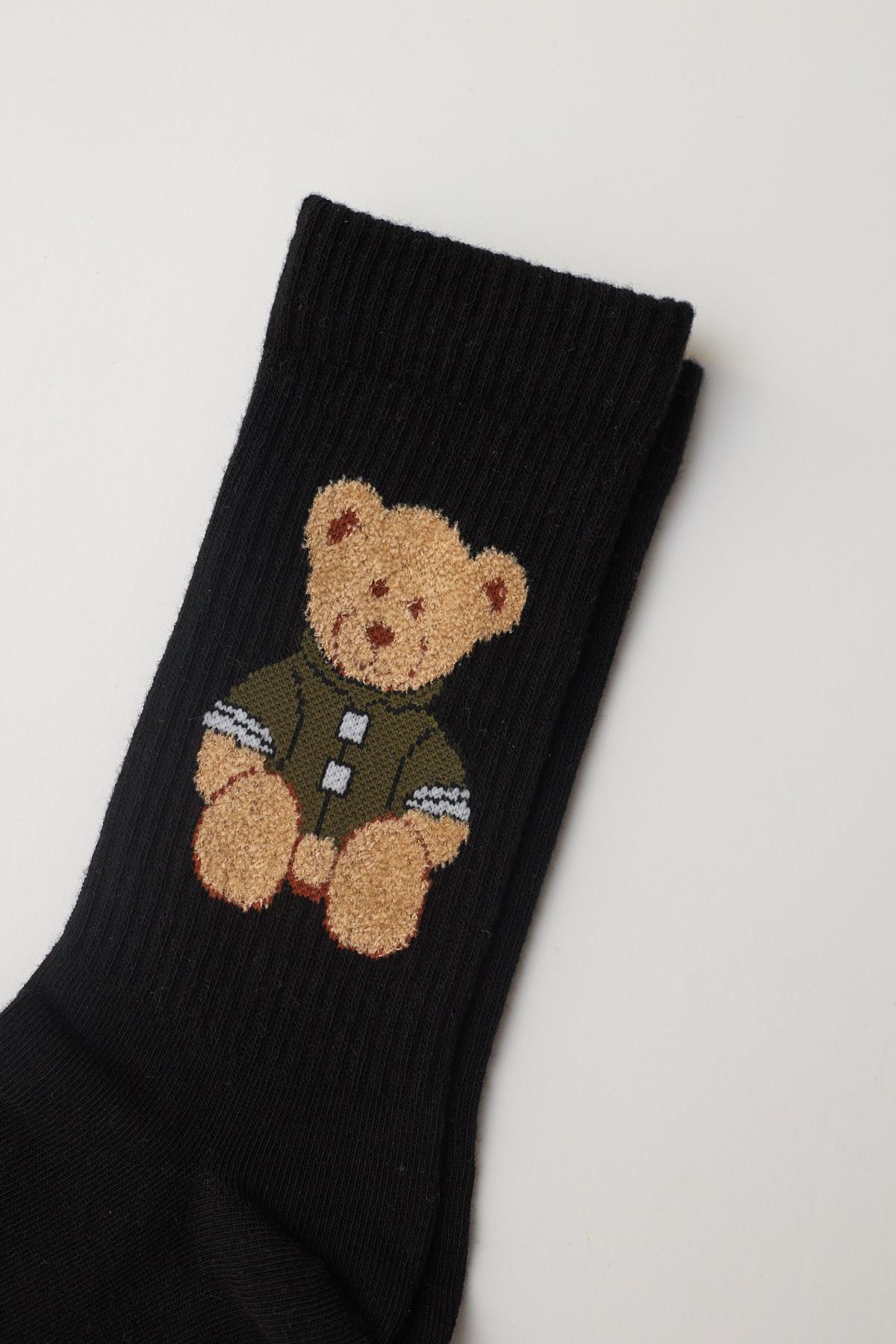 22401U4015 TEDDY DESENLİ UNISEX SOKET ÇORAP SİYAH