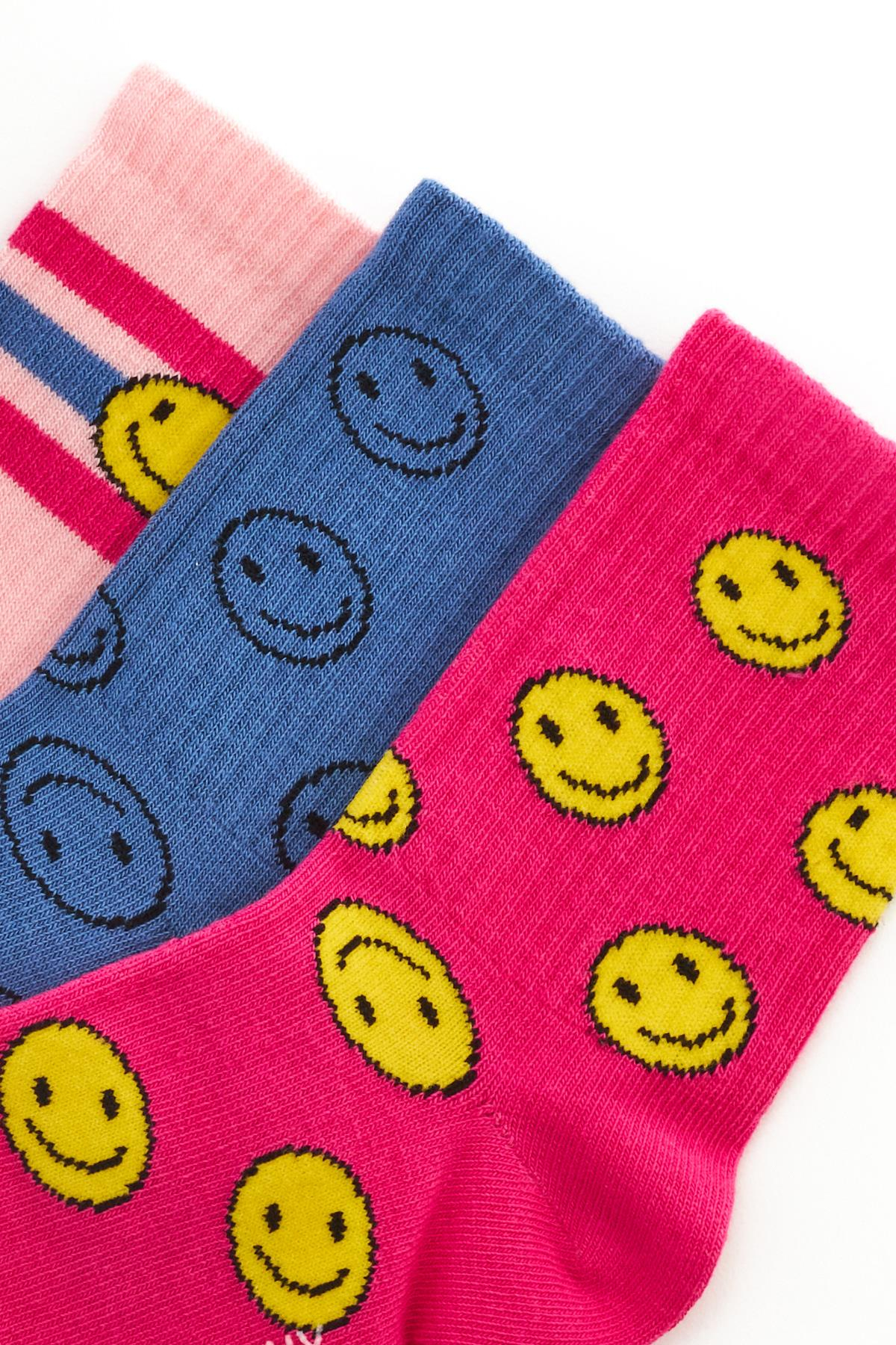 22401W3010 3 PCK HAPPY KADIN SOKET ÇORAP FUŞYA-MAVİ-PEMBE