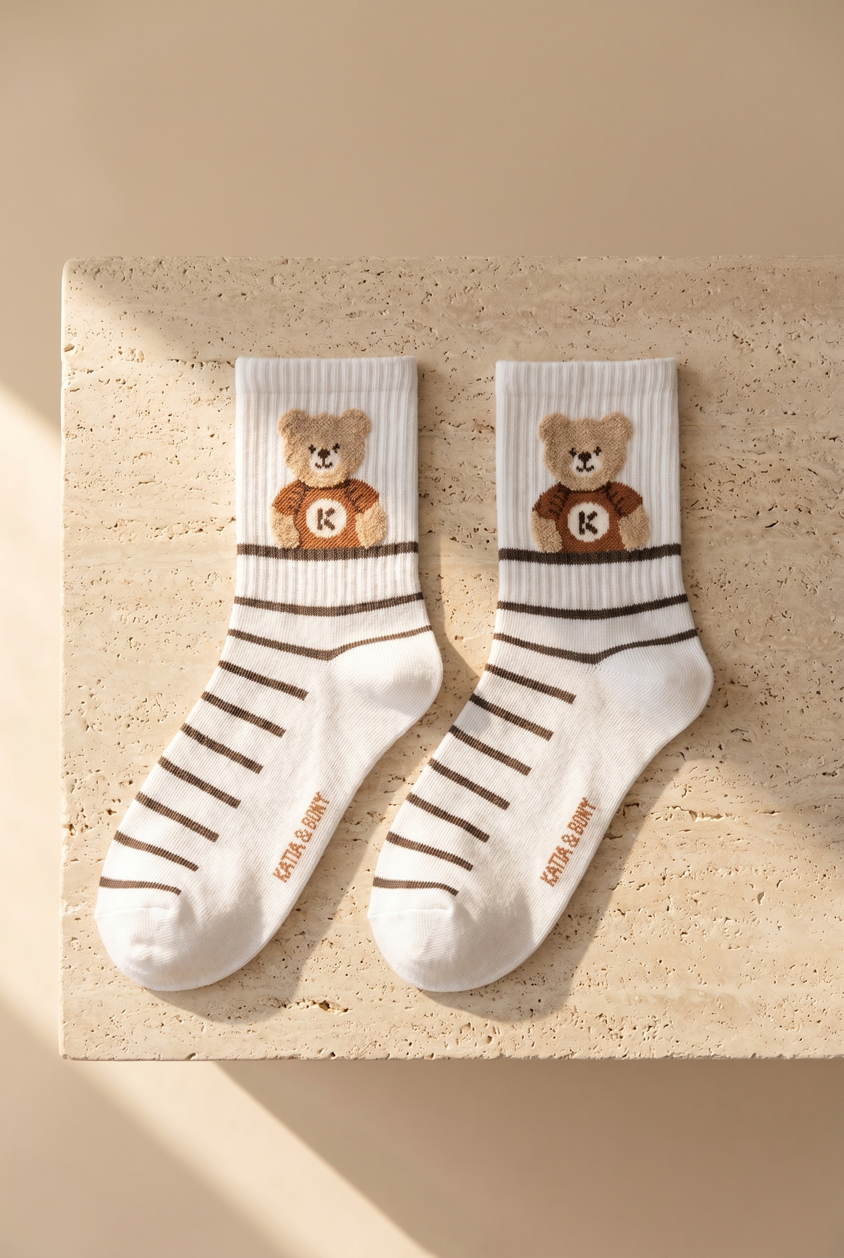 22401W3018 2 PCK TEDDY KADIN SOKET ÇORAP KHAKI-Beyaz