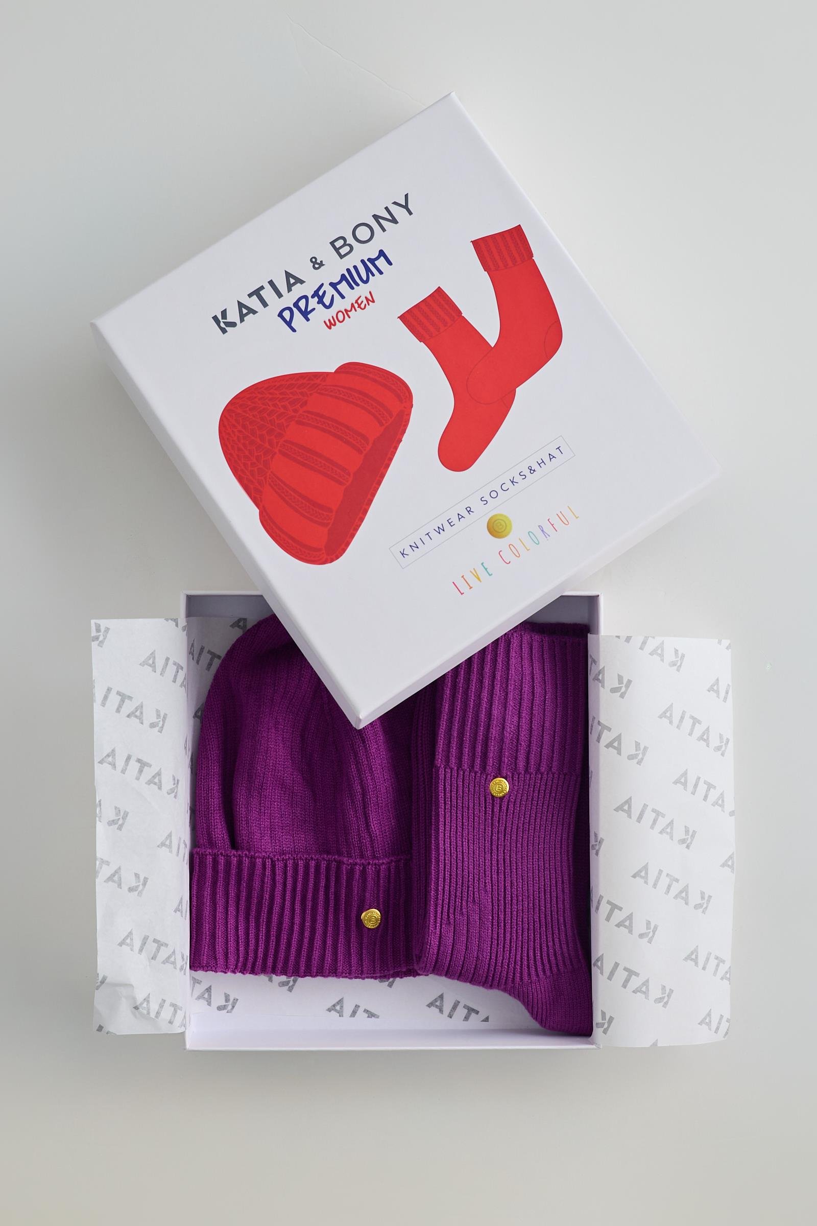 22401W4002 PREMIUM TRİKO KADIN ATKI VE BERE TAKIMI KUTU Mor