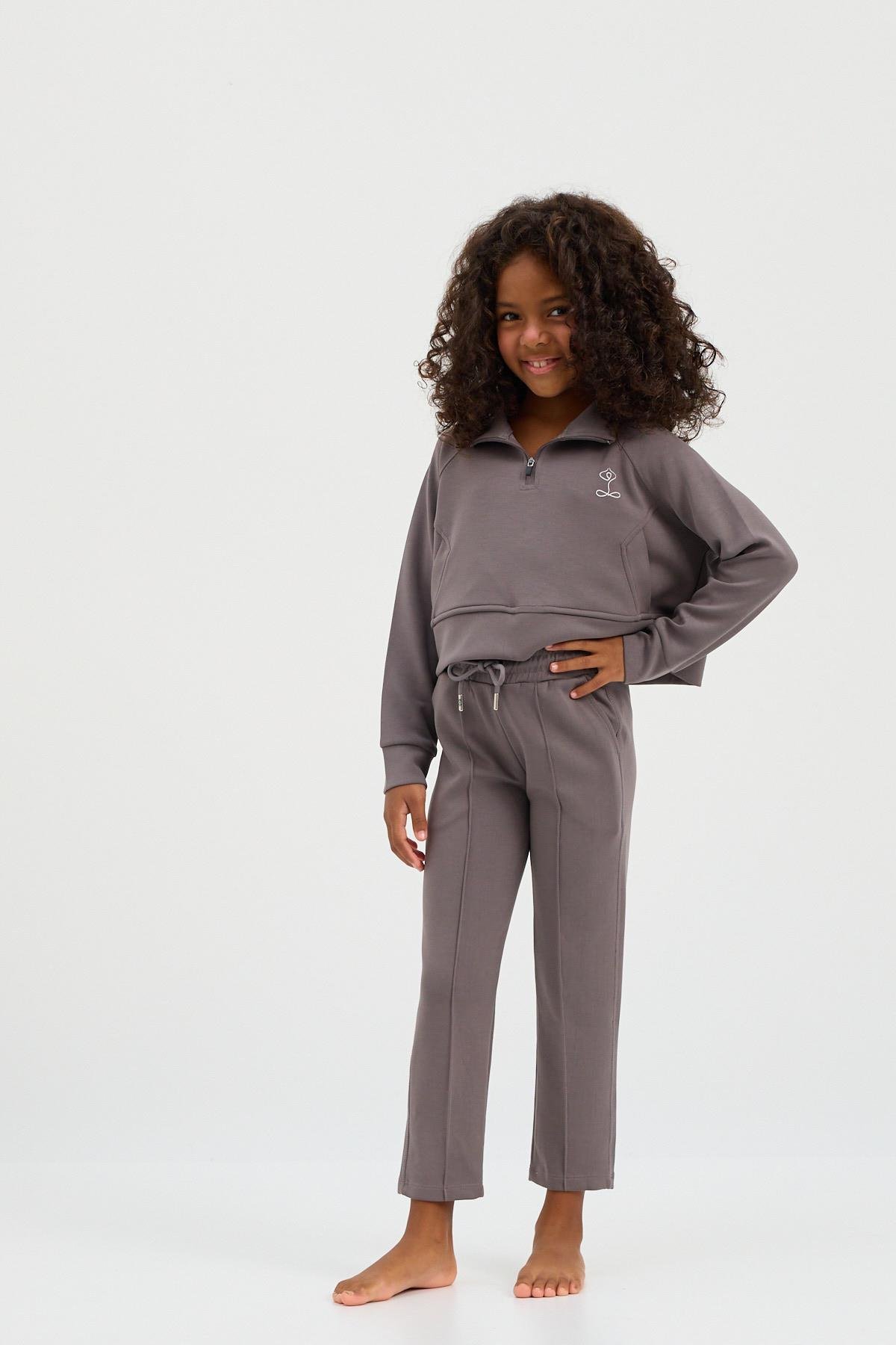 22410K2006 BASIC FLUFFY UNISEX ÇOCUK PANTOLON KOYU GRI