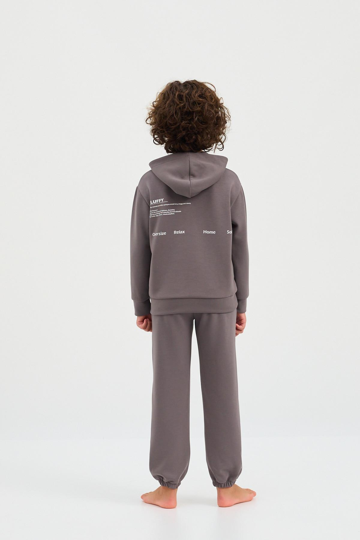 22410K2008 BASIC FLUFFY UNISEX ÇOCUK SWEATSHIRT KOYU GRI