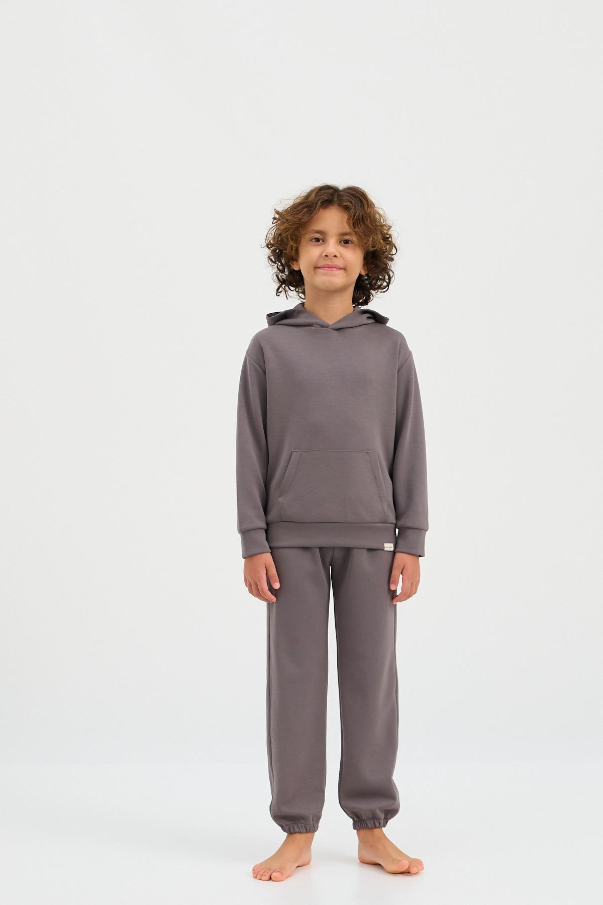 22410K2008 BASIC FLUFFY UNISEX ÇOCUK SWEATSHIRT KOYU GRI