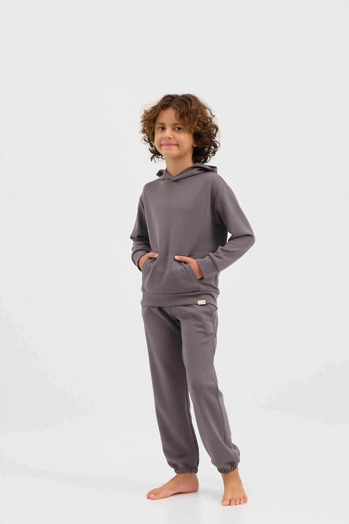 22410K2008 BASIC FLUFFY UNISEX ÇOCUK SWEATSHIRT KOYU GRI