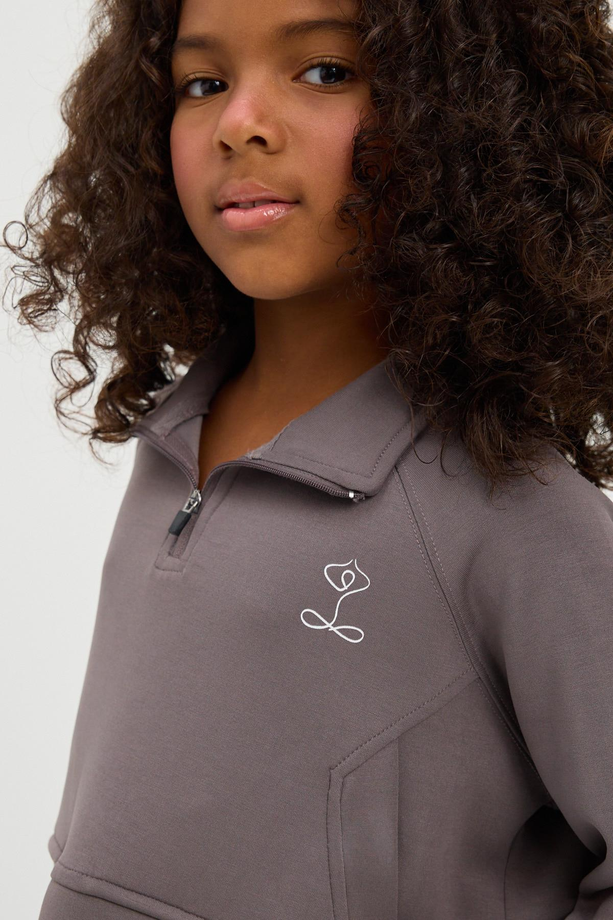 22410K2020 BASIC FLUFFY KIZ ÇOCUK CROP TOP KOYU GRI