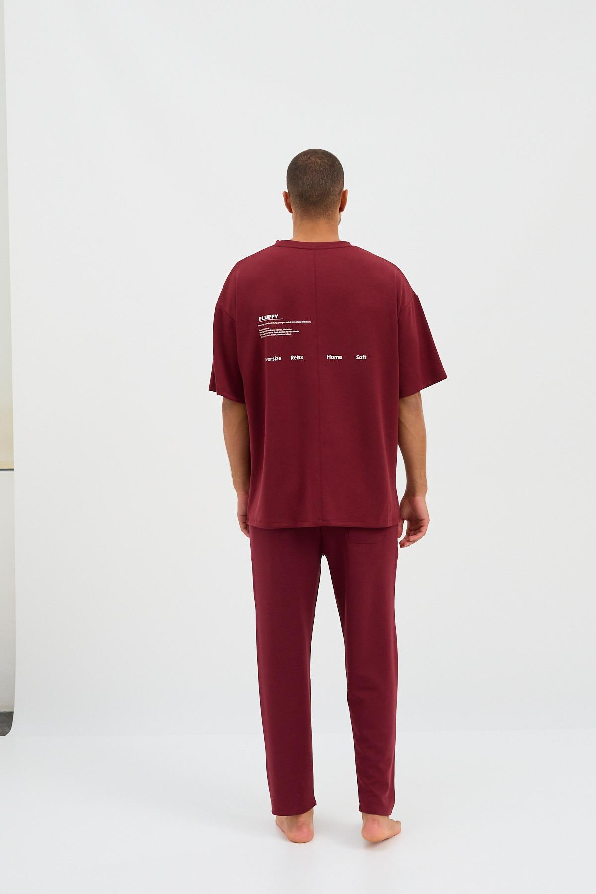 22410M4007 BASIC FLUFFY ERKEK PAÇA LASTİKLİ PANTOLON BORDO