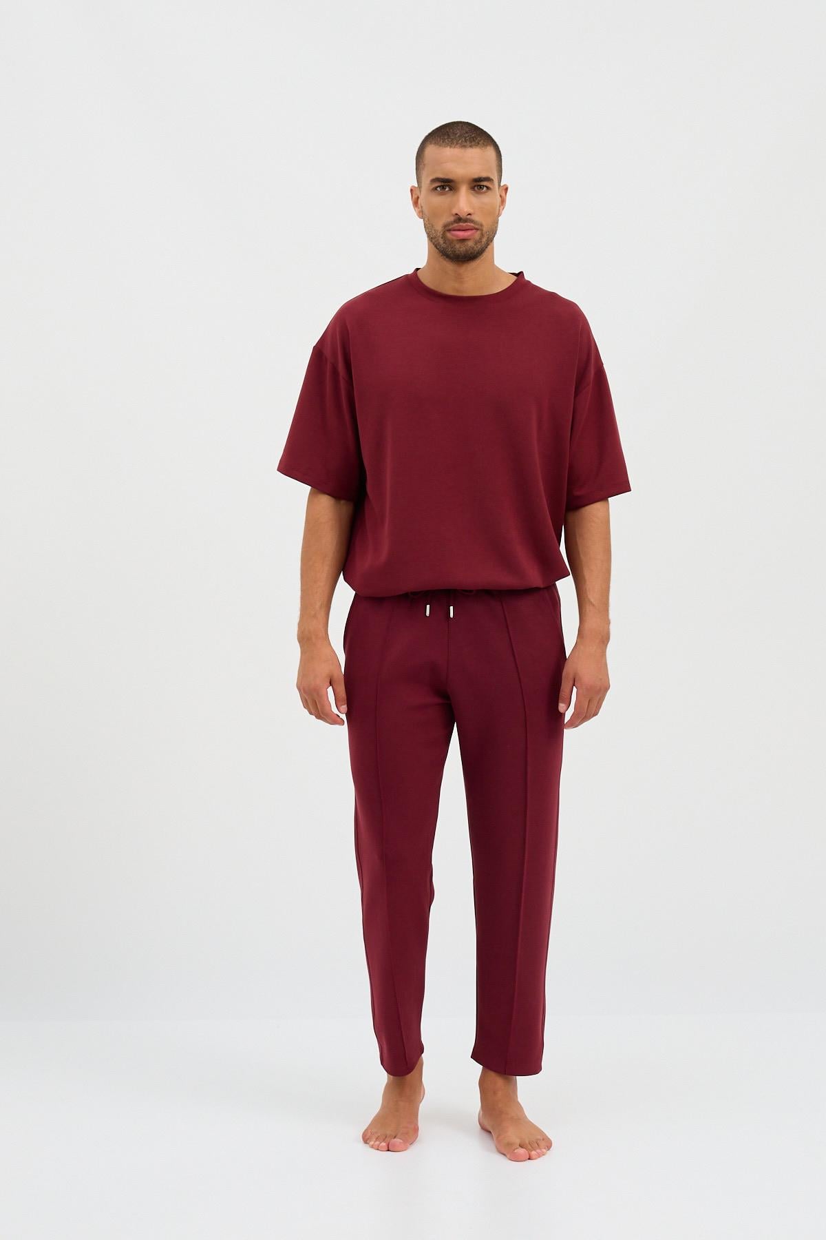 22410M4007 BASIC FLUFFY ERKEK PAÇA LASTİKLİ PANTOLON BORDO