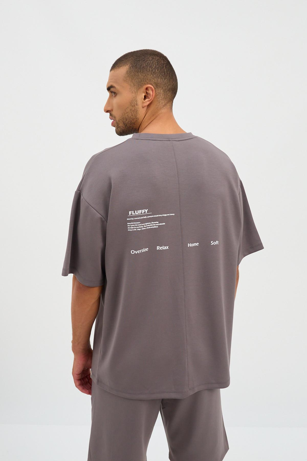 22410M4011 BASIC FLUFFY ERKEK TSHIRT KOYU GRI