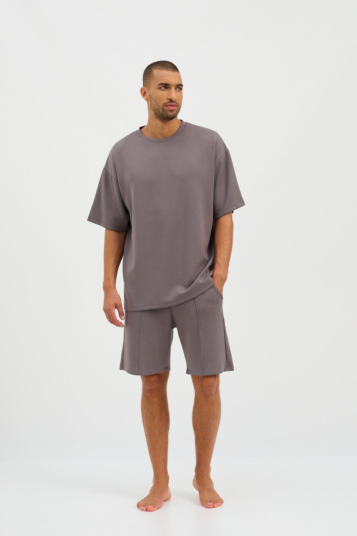 22410M4011 BASIC FLUFFY ERKEK TSHIRT KOYU GRI