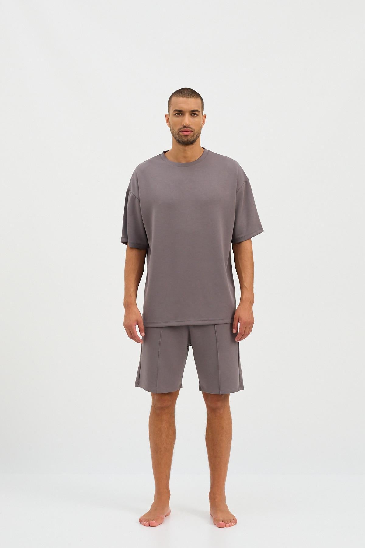 22410M4011 BASIC FLUFFY ERKEK TSHIRT KOYU GRI