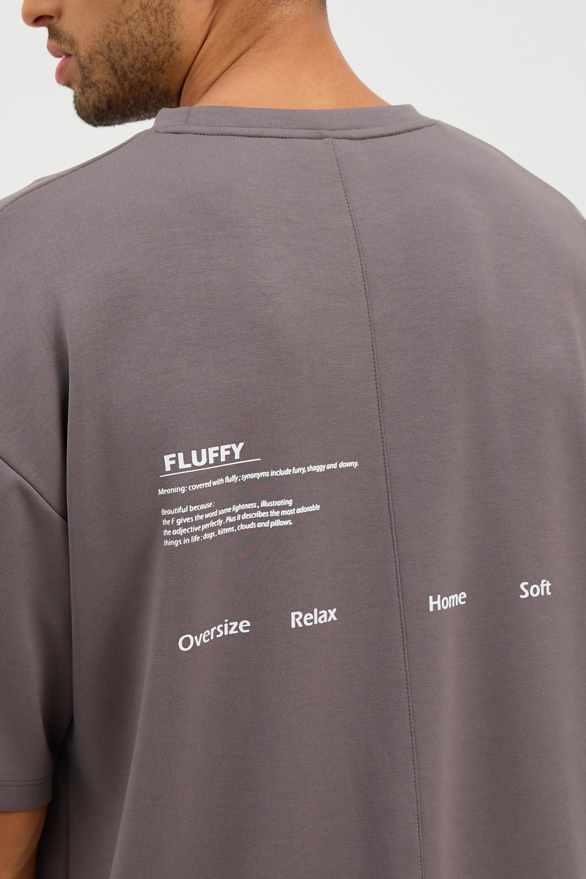 22410M4011 BASIC FLUFFY ERKEK TSHIRT KOYU GRI