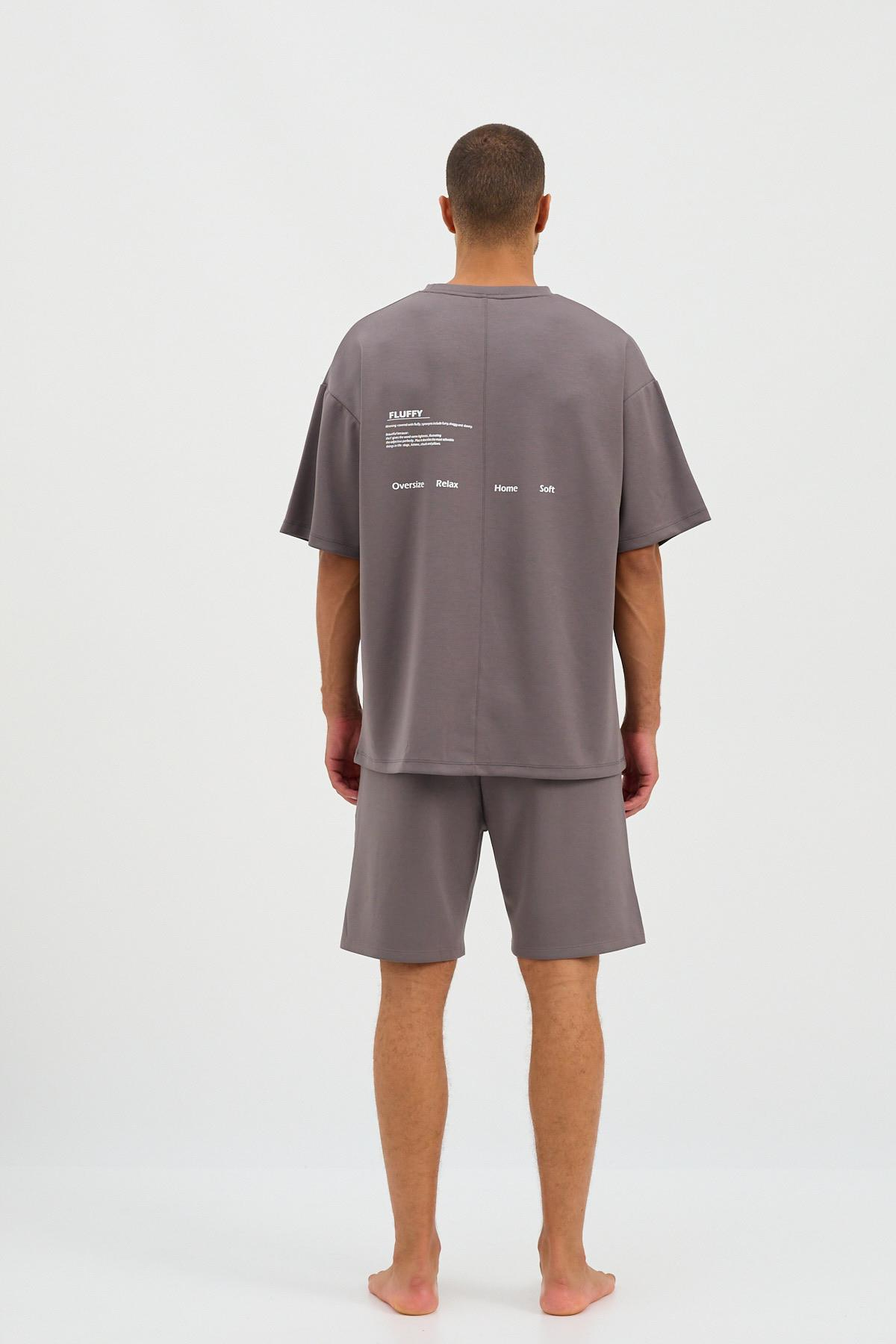 22410M4011 BASIC FLUFFY ERKEK TSHIRT KOYU GRI