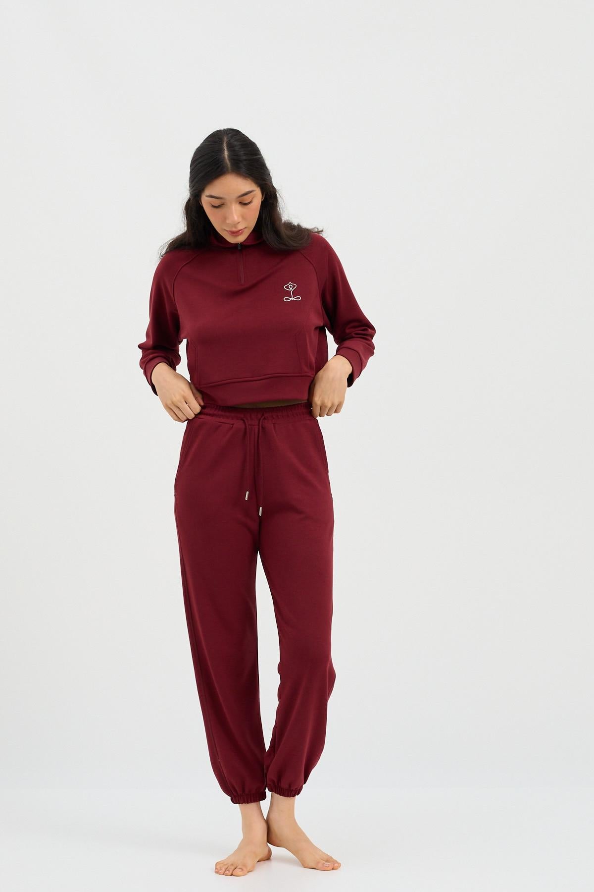 22410W3005 BASIC FLUFFY KADIN PANTOLON BORDO