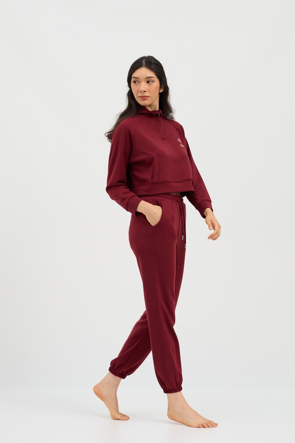 22410W3005 BASIC FLUFFY KADIN PANTOLON BORDO