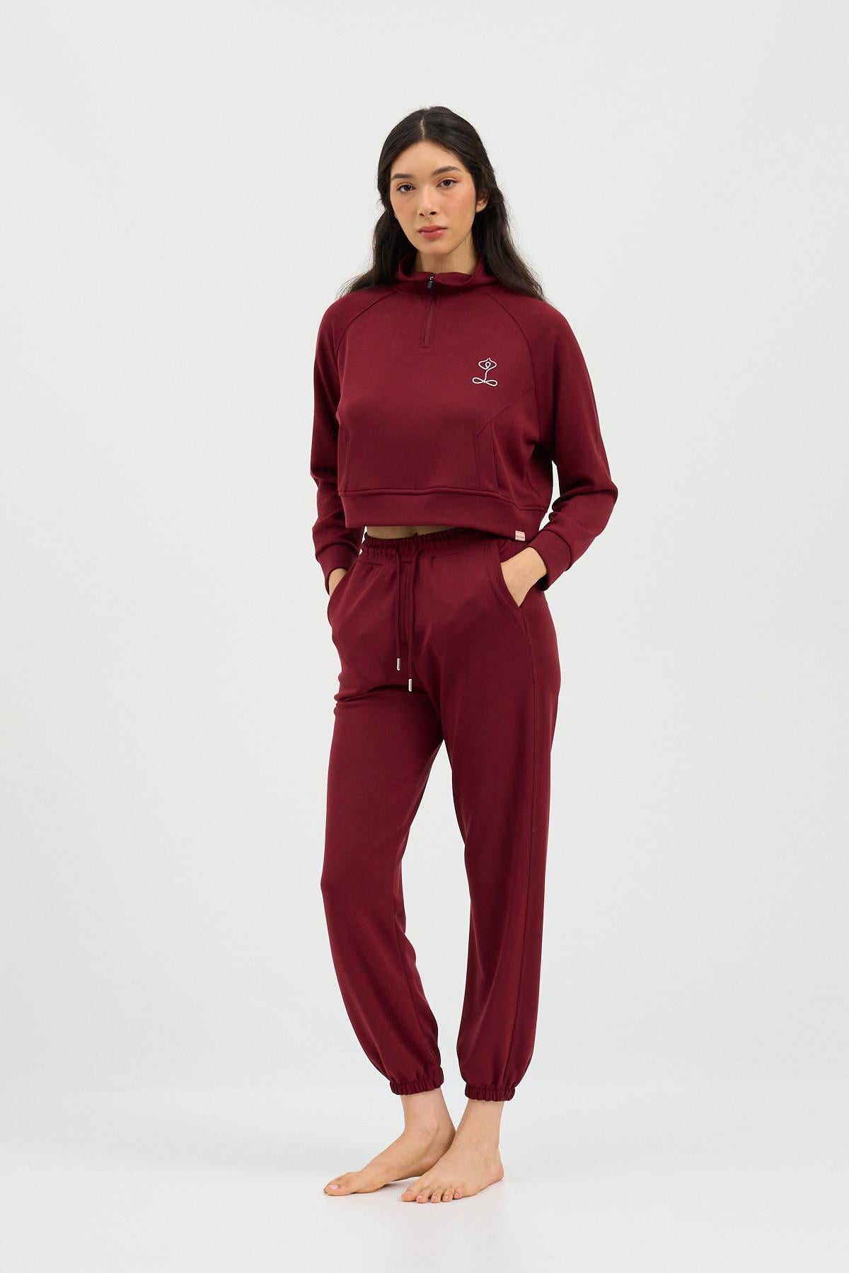 22410W3005 BASIC FLUFFY KADIN PANTOLON BORDO