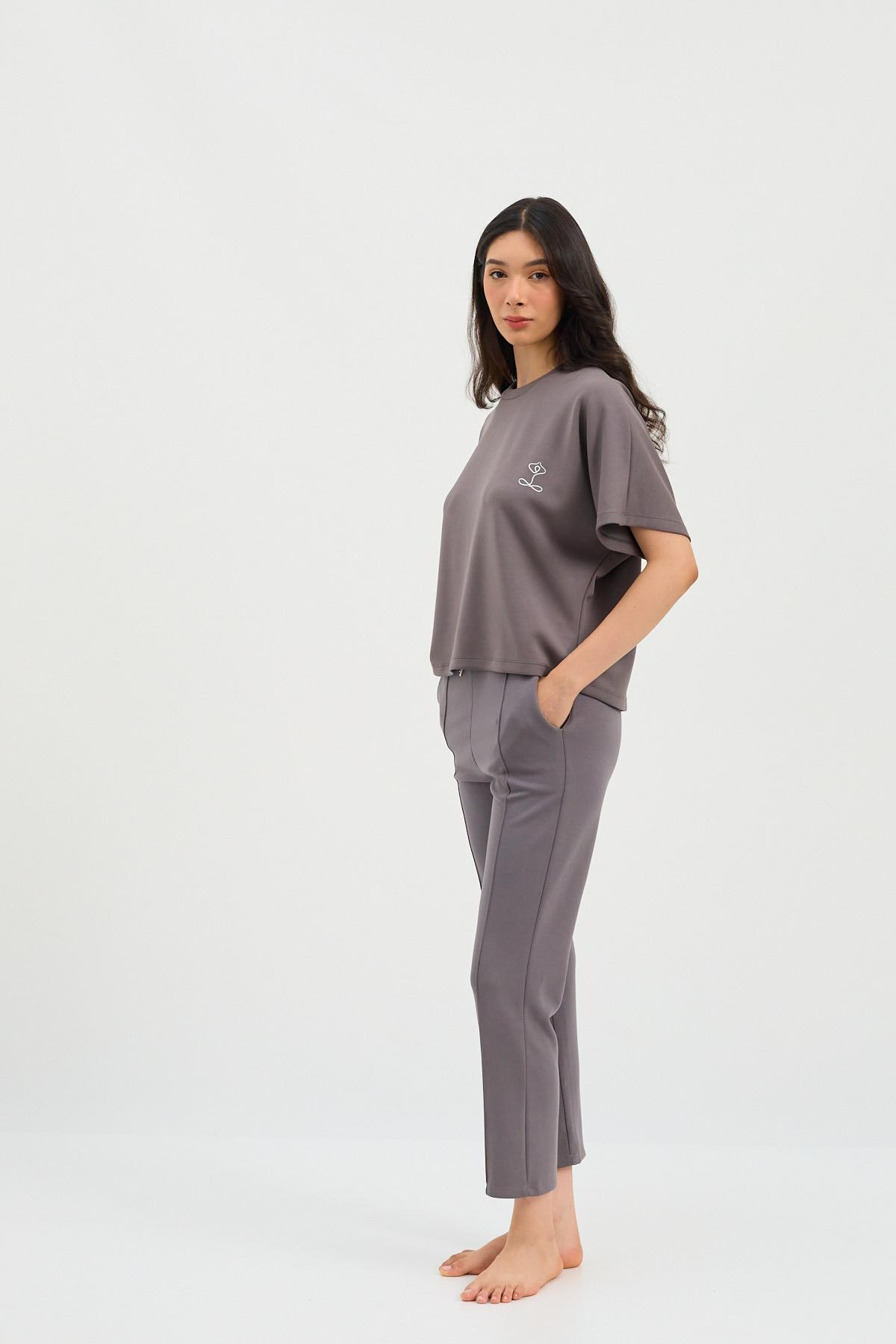 22410W3006 BASIC FLUFFY KADIN PANTOLON KOYU GRI