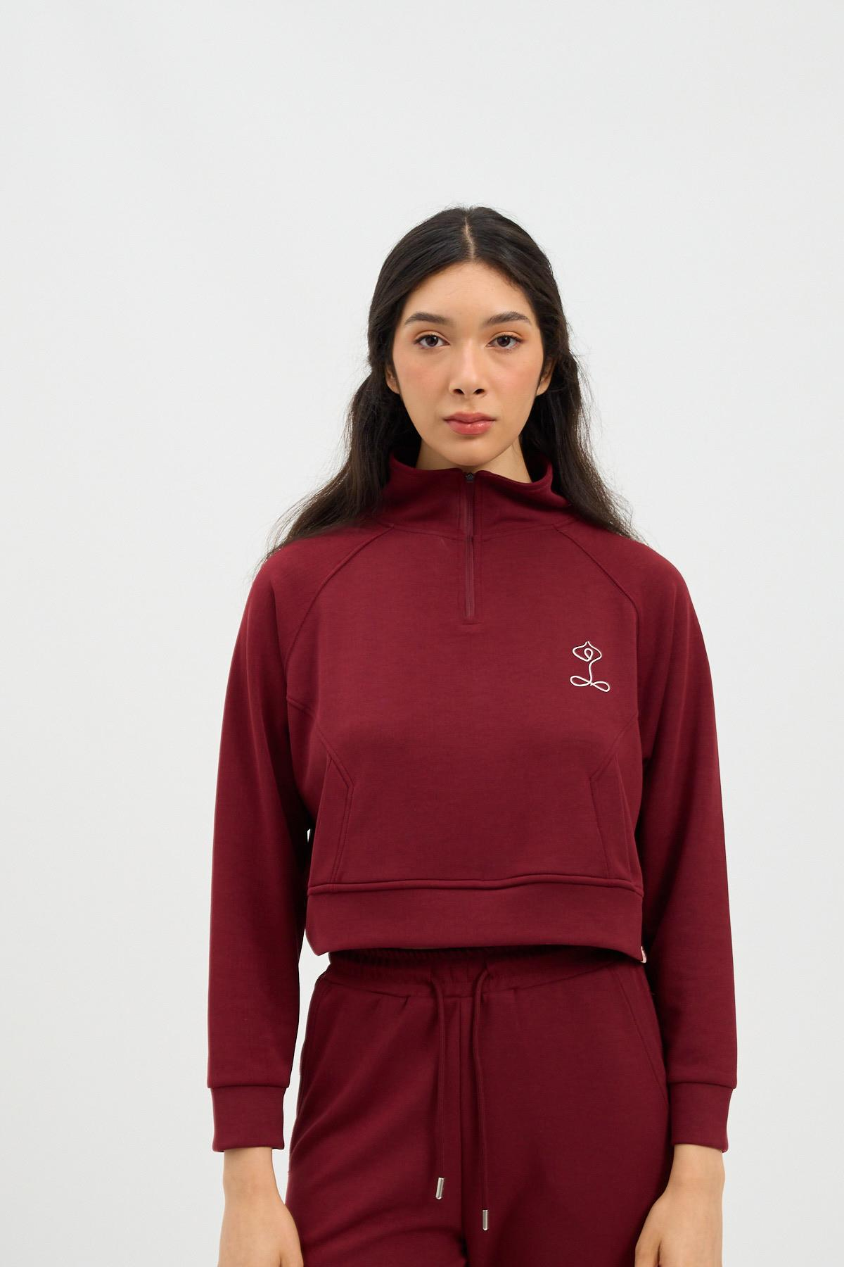 22410W3014 BASIC FLUFFY KADIN CROP TOP BORDO