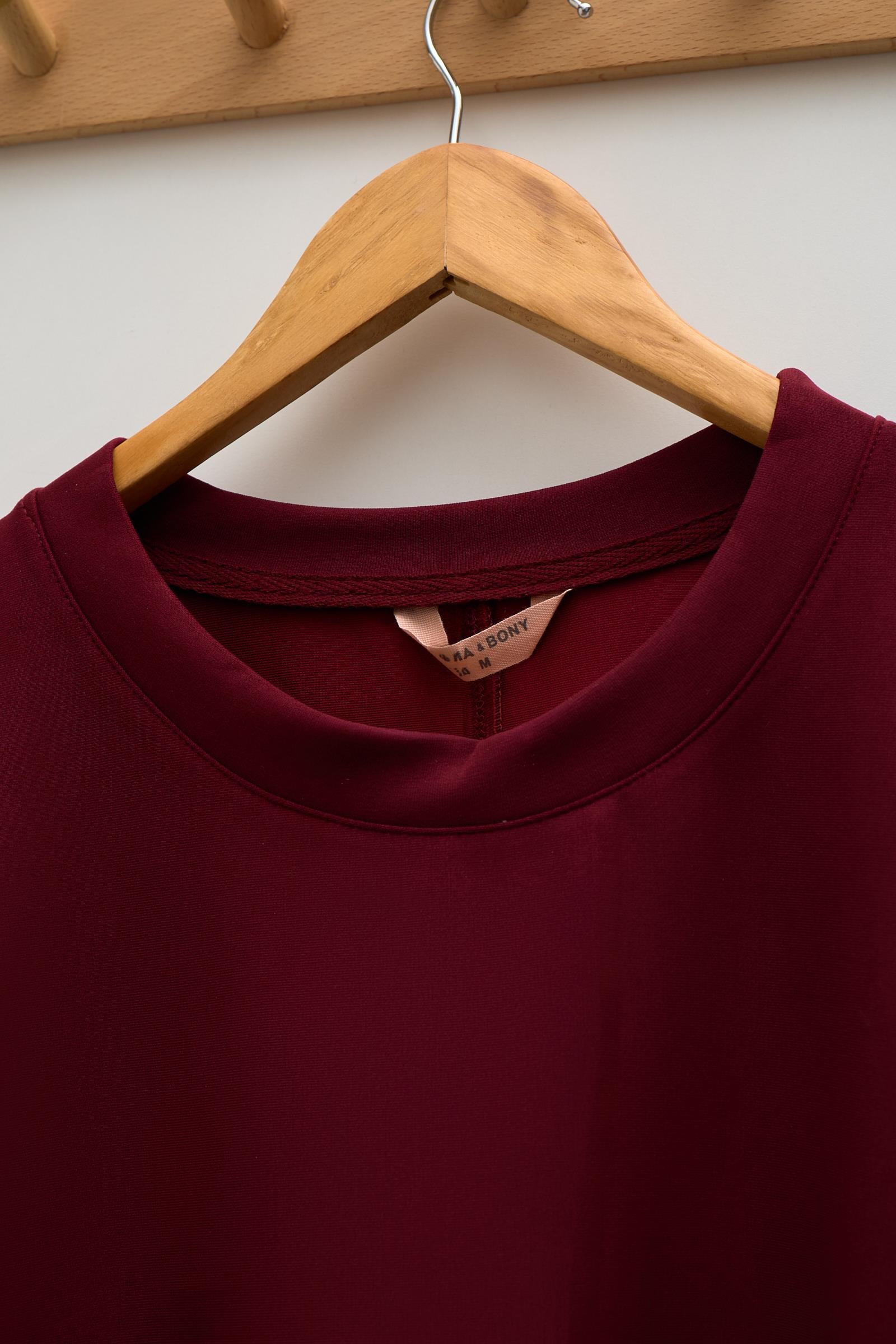 22410W3015 BASIC FLUFFY KADIN KOLSUZ TSHIRT BORDO