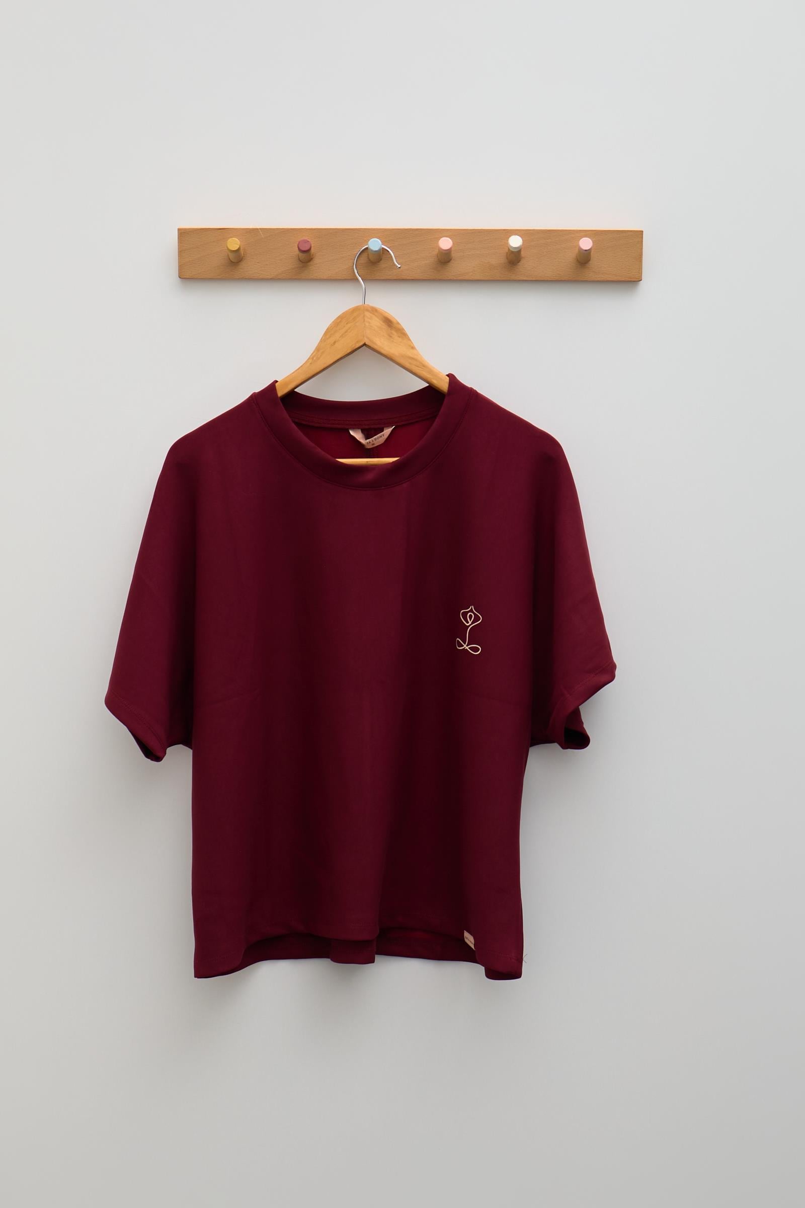 22410W3015 BASIC FLUFFY KADIN KOLSUZ TSHIRT BORDO