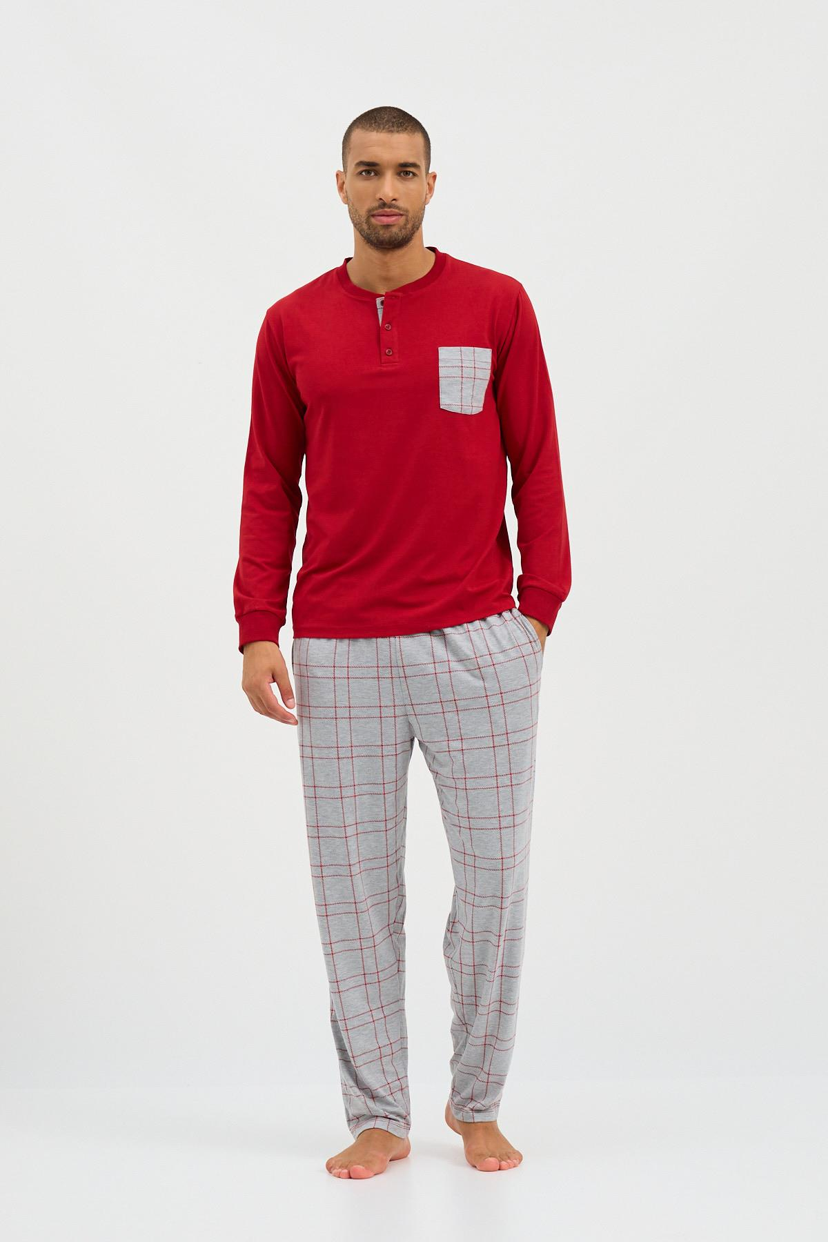 22412M4004 THINK HAPPY ÇİZGİLİ ERKEK PİJAMA TAKIMI BORDO