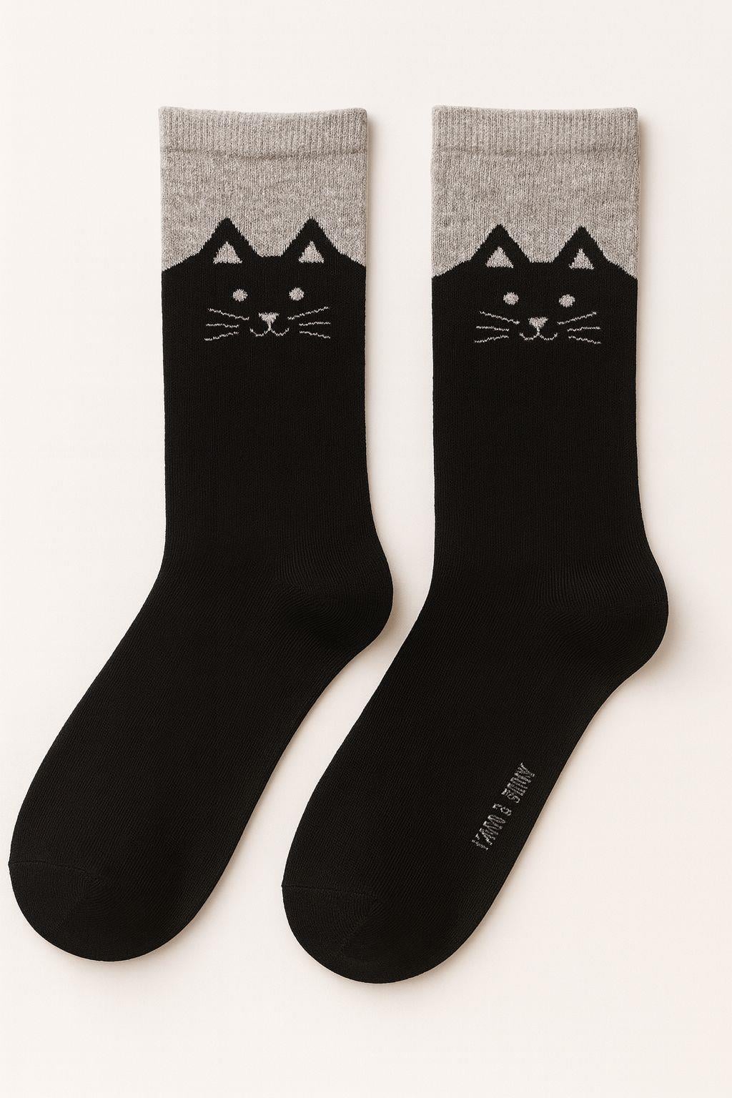 22501G3010 KEDİLİ KADIN SOKET ÇORAP SİYAH