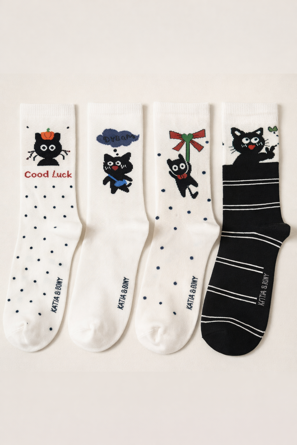 22501G3021 3PCK KEDİLİ KADIN SOKET ÇORAP Desenli