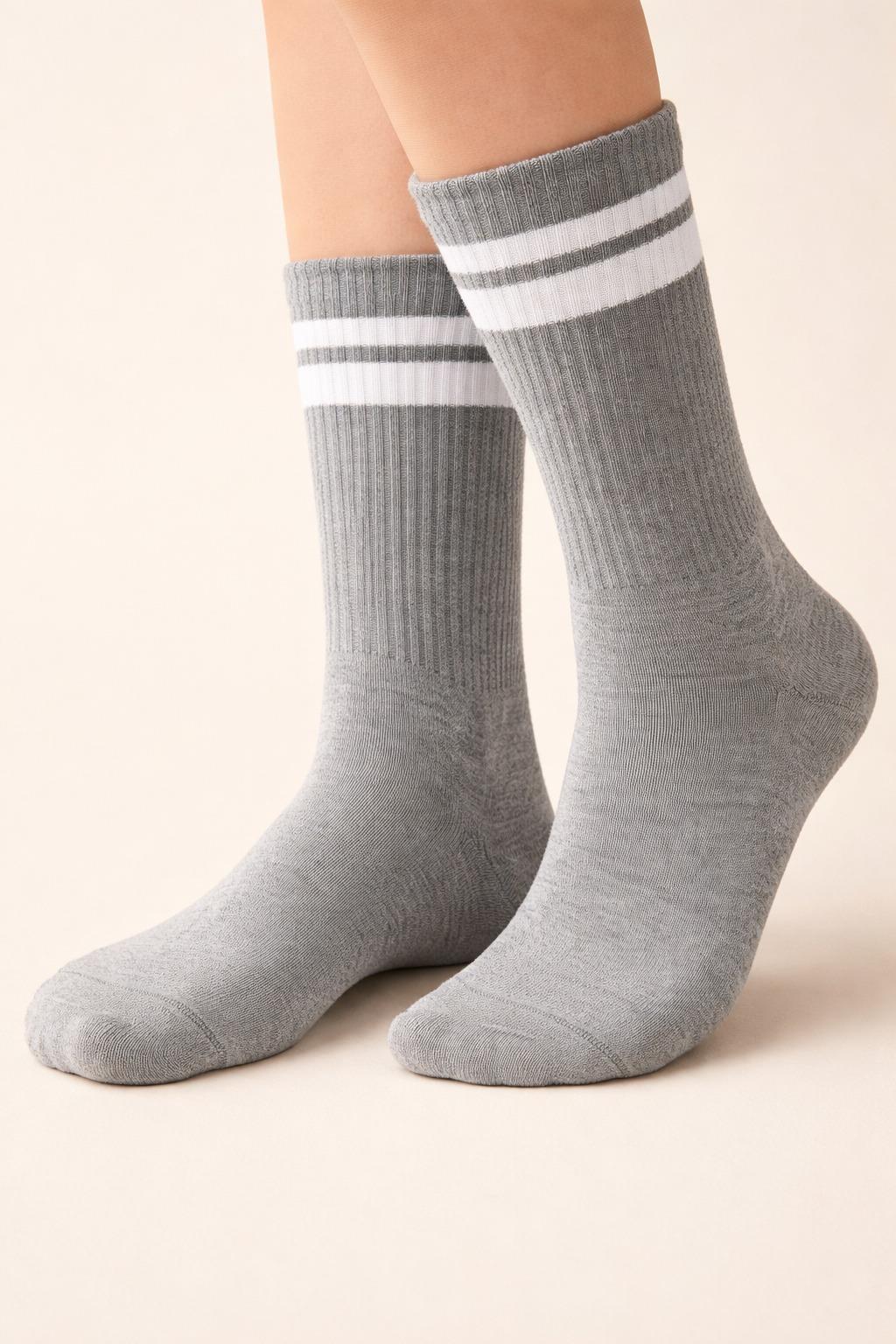 22501G3040 ŞERİTLİ UNISEX SOKET ÇORAP Gri