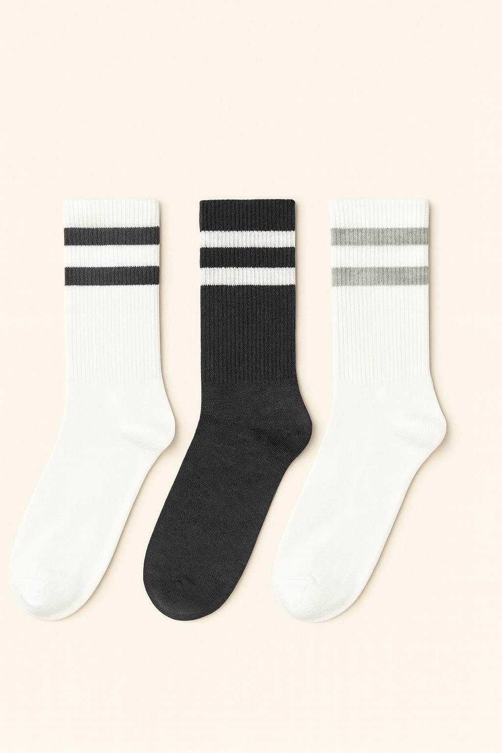 22501G4011 3PCK ÇİZGİ DESENLİ UNISEX SOKET ÇORAP Beyaz Karışık